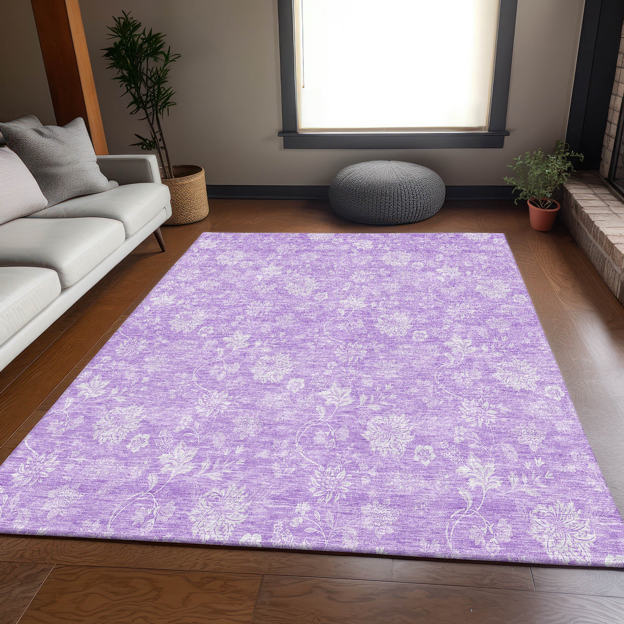 Prague Machine Washable Transitional Lilac Purple Rug 2'6" x 3'10" #shape_Rectangle