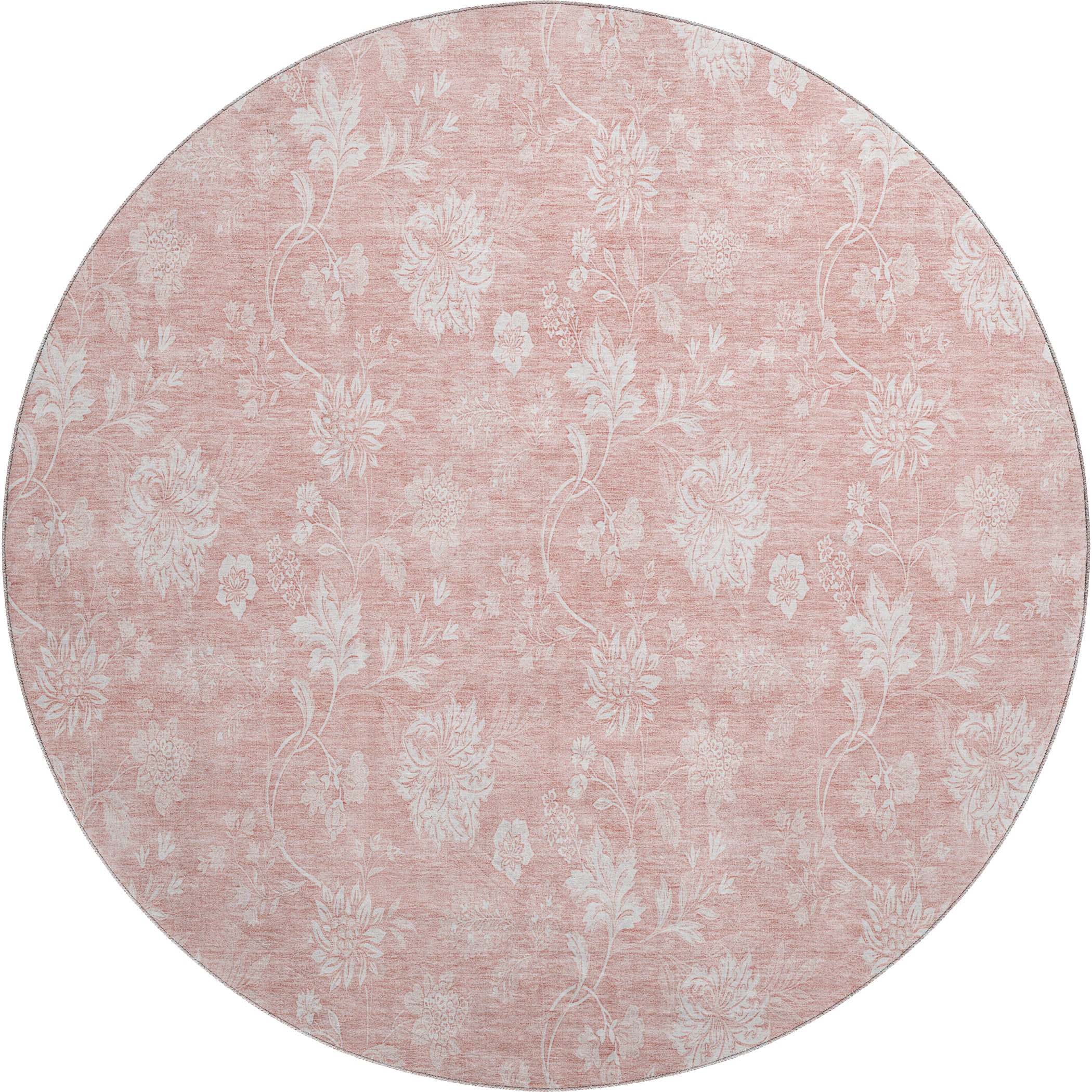Prague Machine Washable Transitional Pink Rug 8' x 8' #shape_Round
