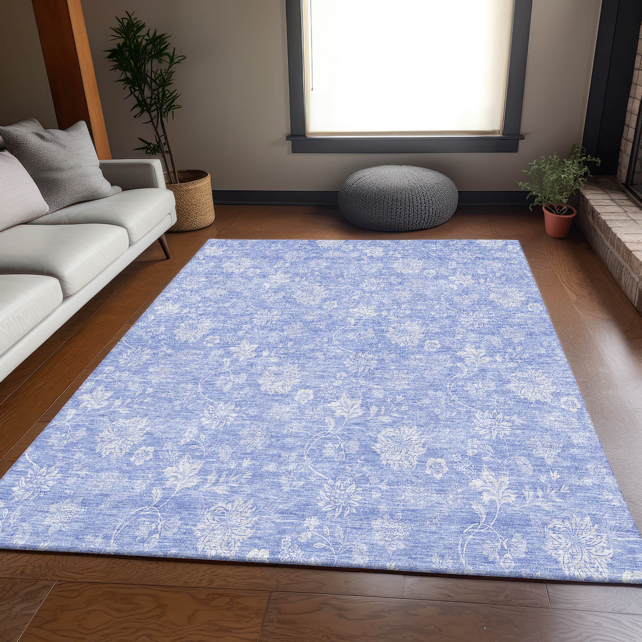 Prague Machine Washable Transitional Sky Blue Rug 2'6" x 3'10" #shape_Rectangle