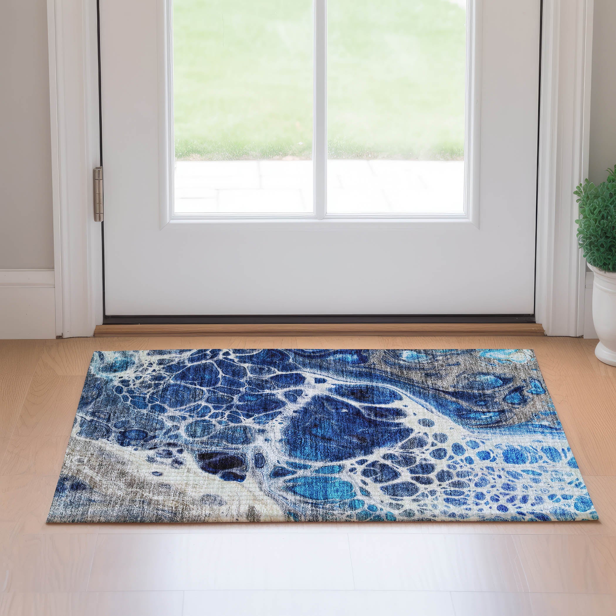 Cusco Machine Washable Transitional Navy Blue Rug 1'8" x 2'6" #shape_Rectangle