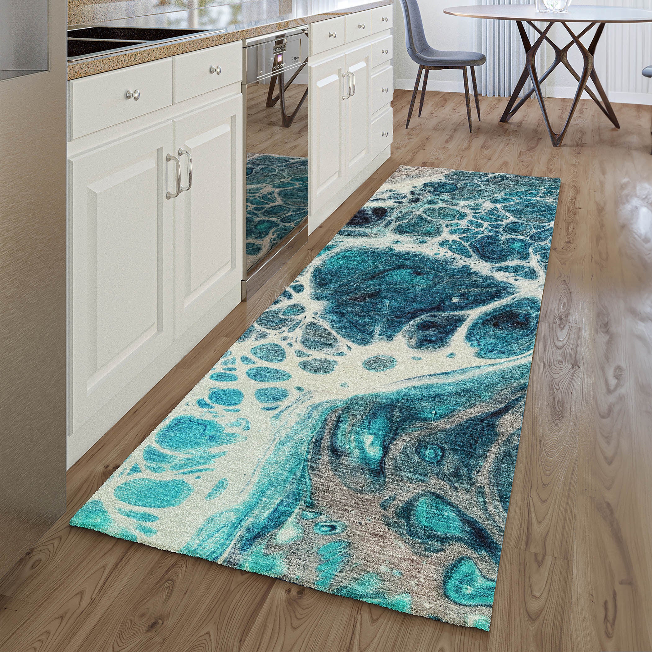Cusco Machine Washable Transitional Teal Rug 2'3" x 7'6" #shape_Runner