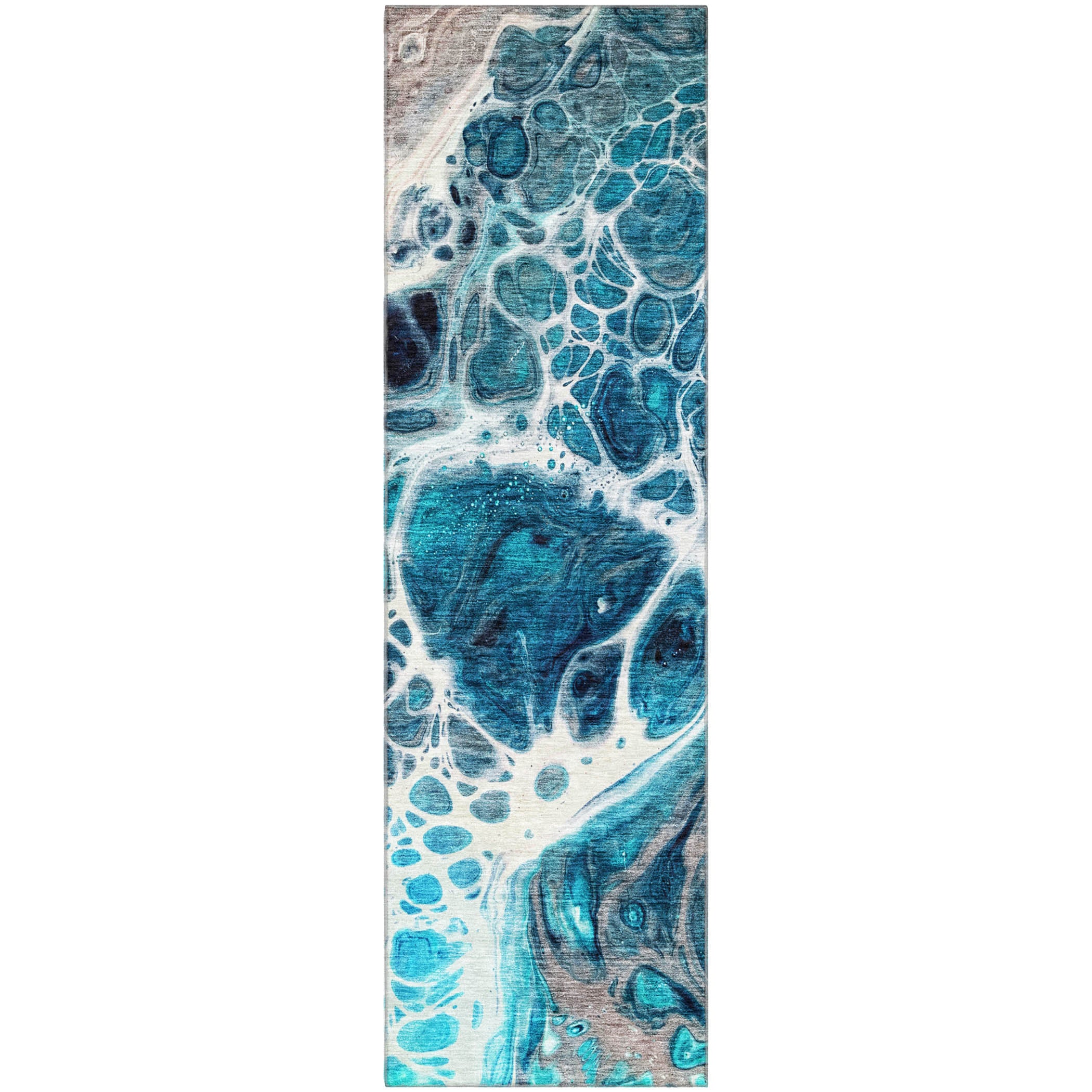 Cusco Machine Washable Transitional Teal Rug 2'3" x 7'6" #shape_Runner
