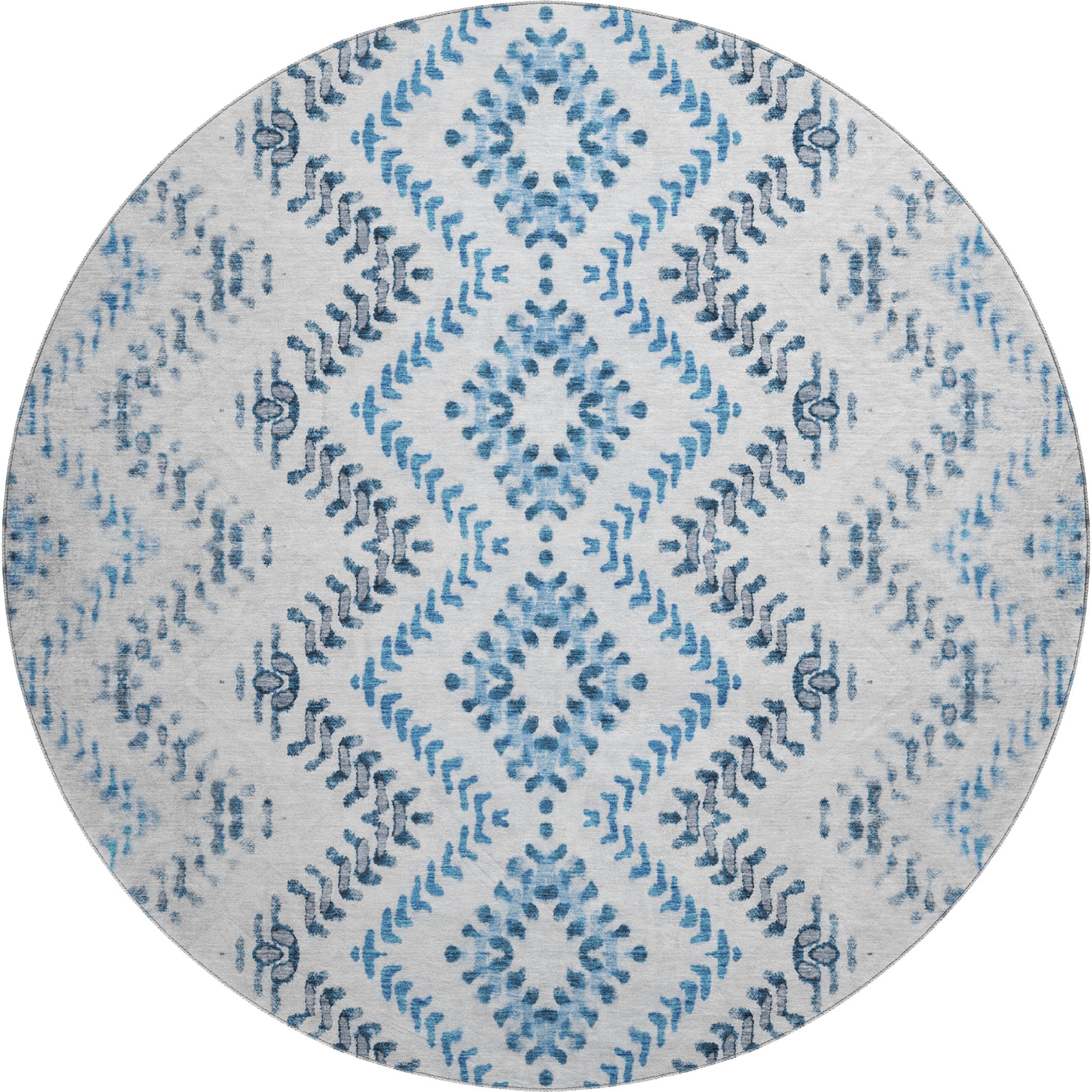 Rome Machine Washable Transitional Blue Rug 8' x 8' #shape_Round