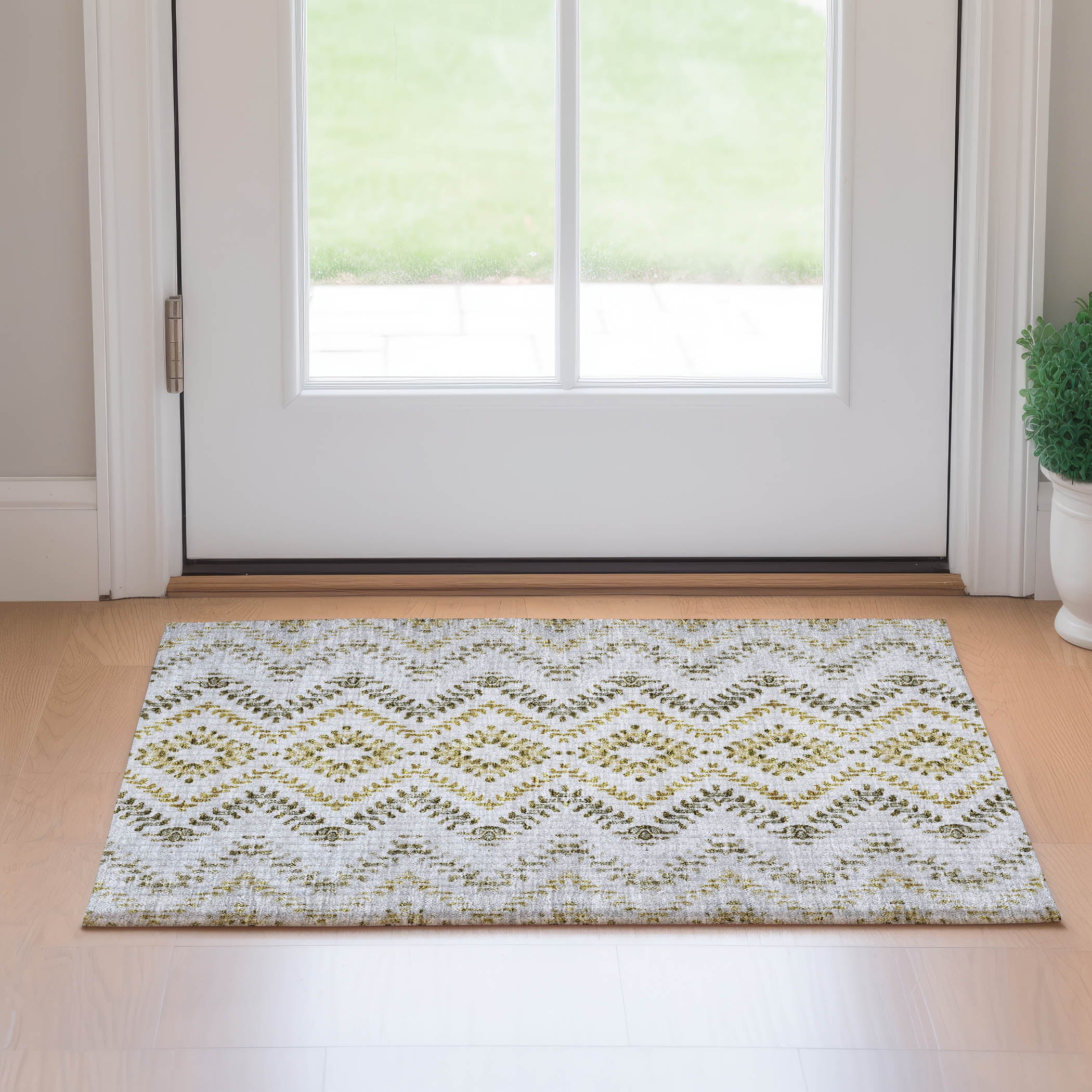 Rome Machine Washable Transitional Taupe Brown Rug 1'8" x 2'6" #shape_Rectangle
