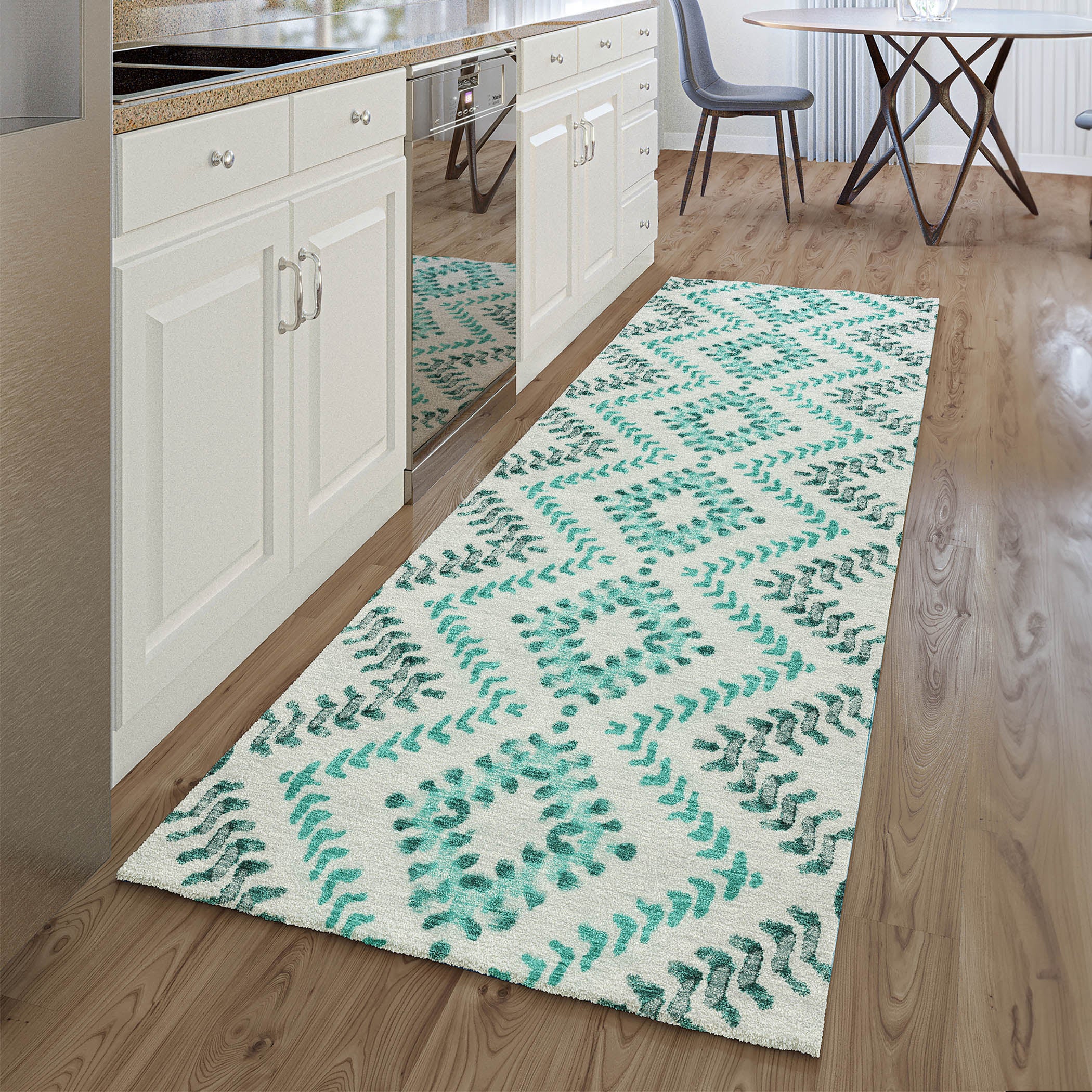 Rome Machine Washable Transitional Teal Rug 2'3" x 7'6" #shape_Runner