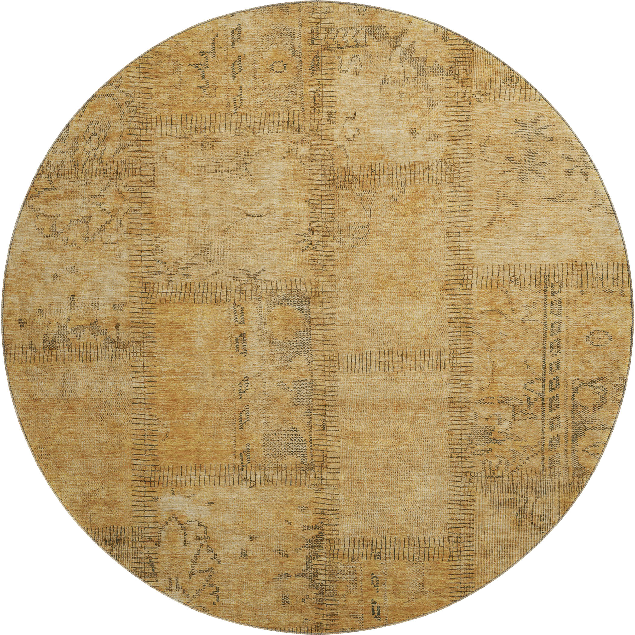 Lisbon Machine Washable Transitional Copper Orange Rug 8' x 8' #shape_Round