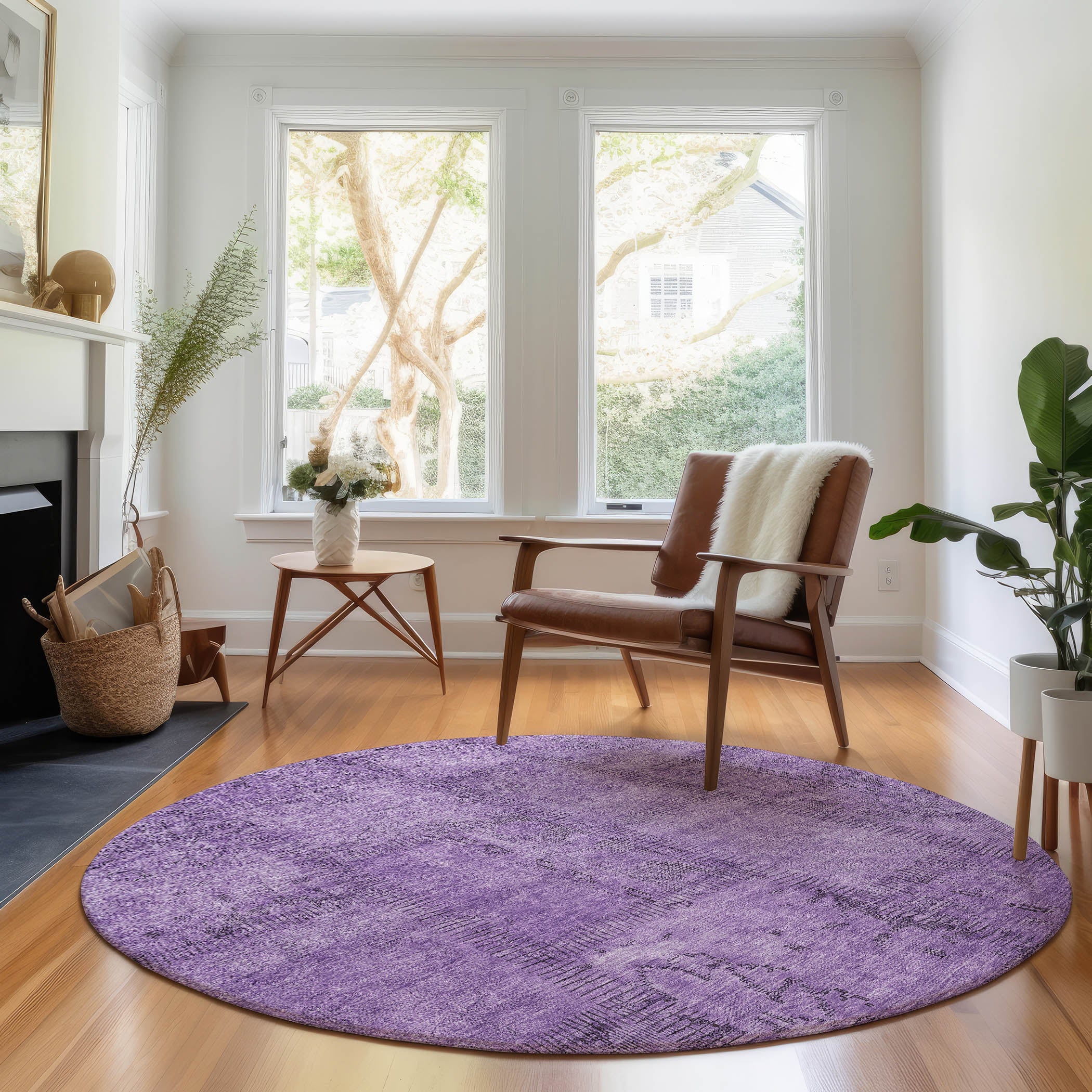 Lisbon Machine Washable Transitional Purple Rug 8' x 8' #shape_Round