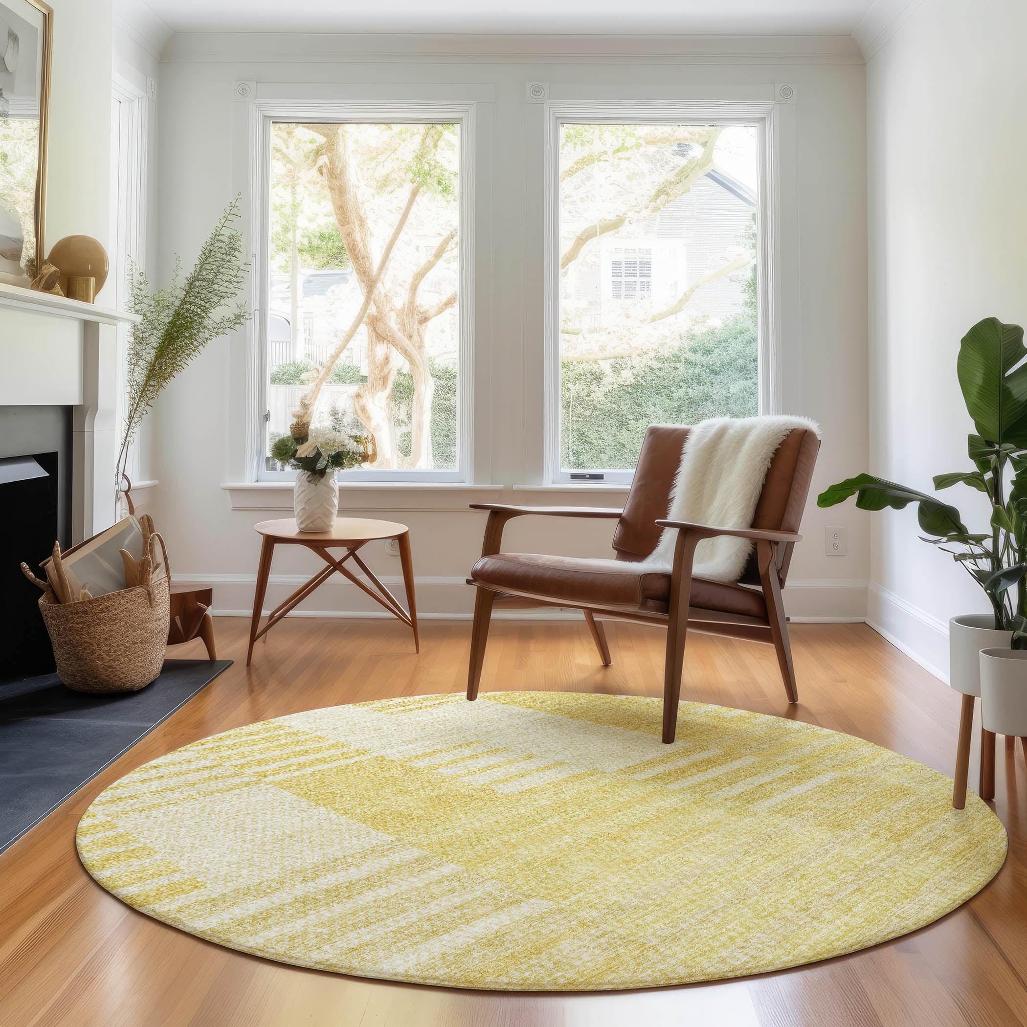 Bangkok Machine Washable Transitional Honey Gold Rug 8' x 8' #shape_Round
