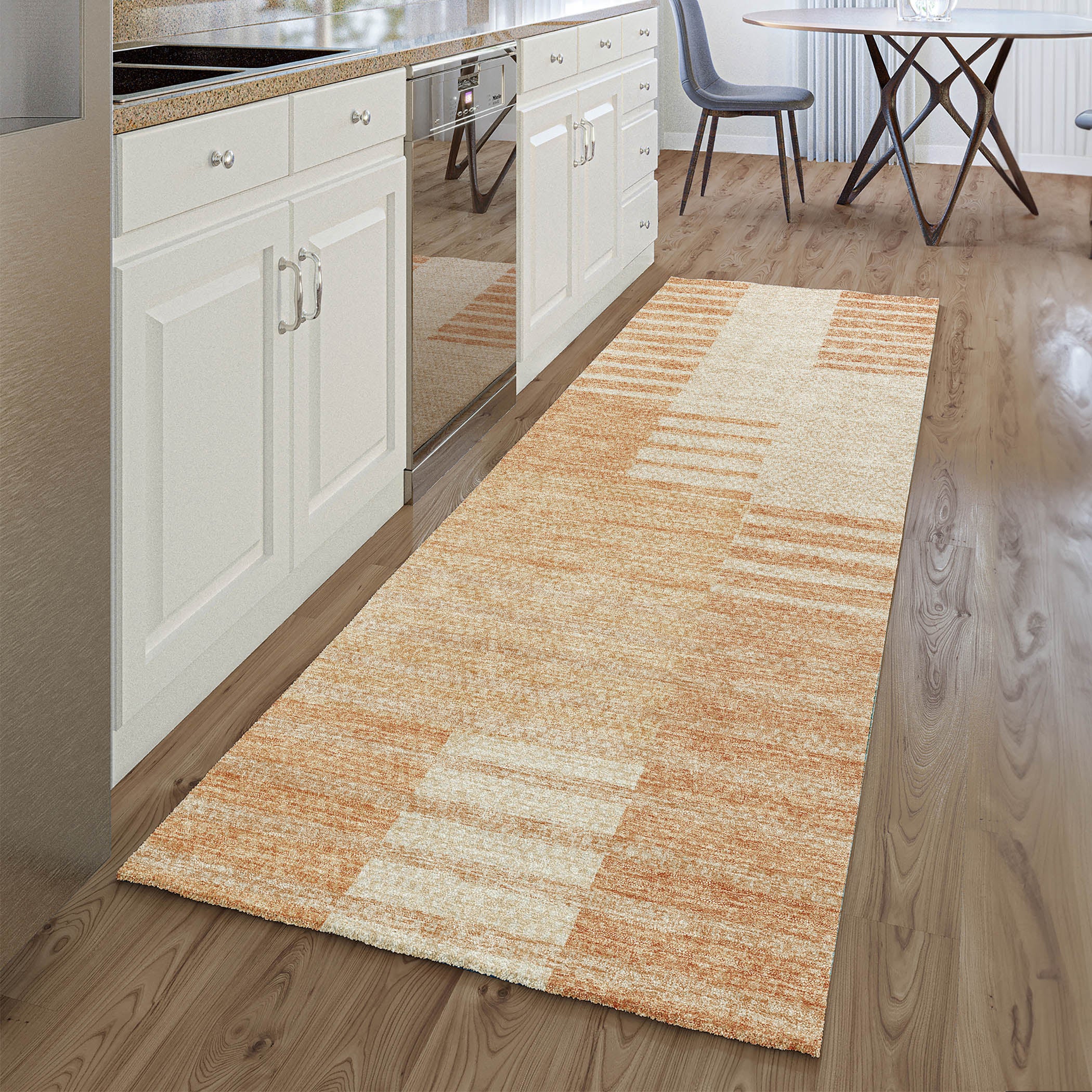 Bangkok Machine Washable Transitional Salmon Orange Rug 2'3" x 7'6" #shape_Runner