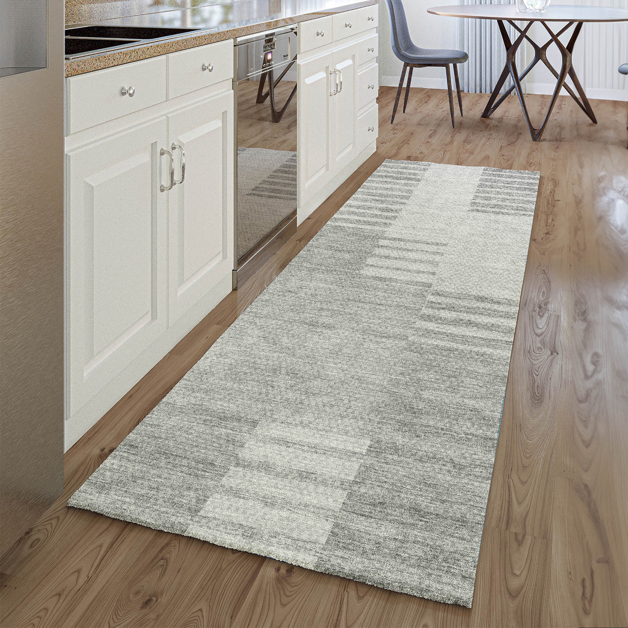 Bangkok Machine Washable Transitional Silver Gray Rug 2'3" x 7'6" #shape_Runner