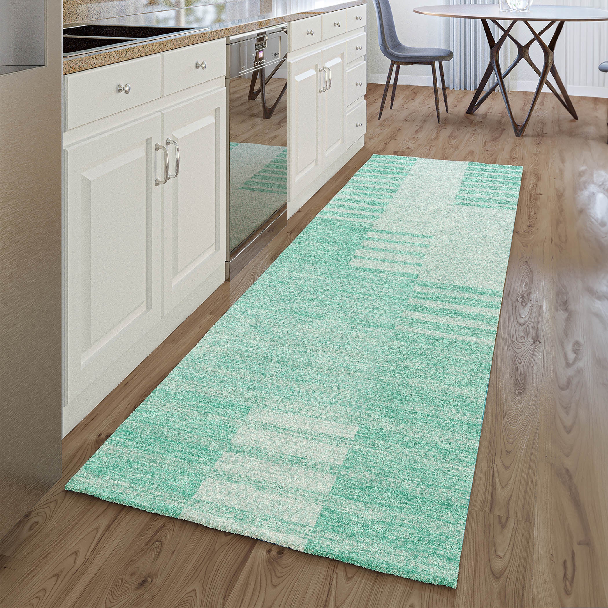 Bangkok Machine Washable Transitional Teal Rug 2'3" x 7'6" #shape_Runner