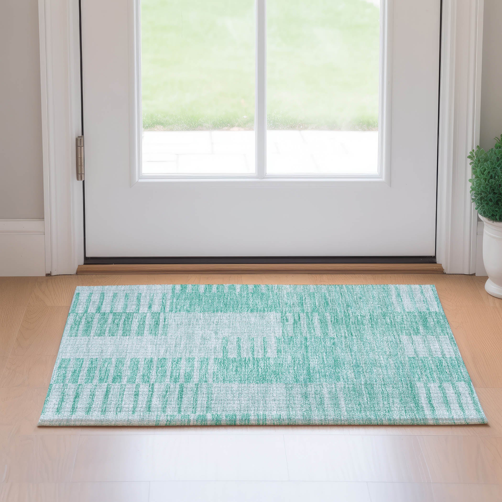 Bangkok Machine Washable Transitional Teal Rug 1'8" x 2'6" #shape_Rectangle