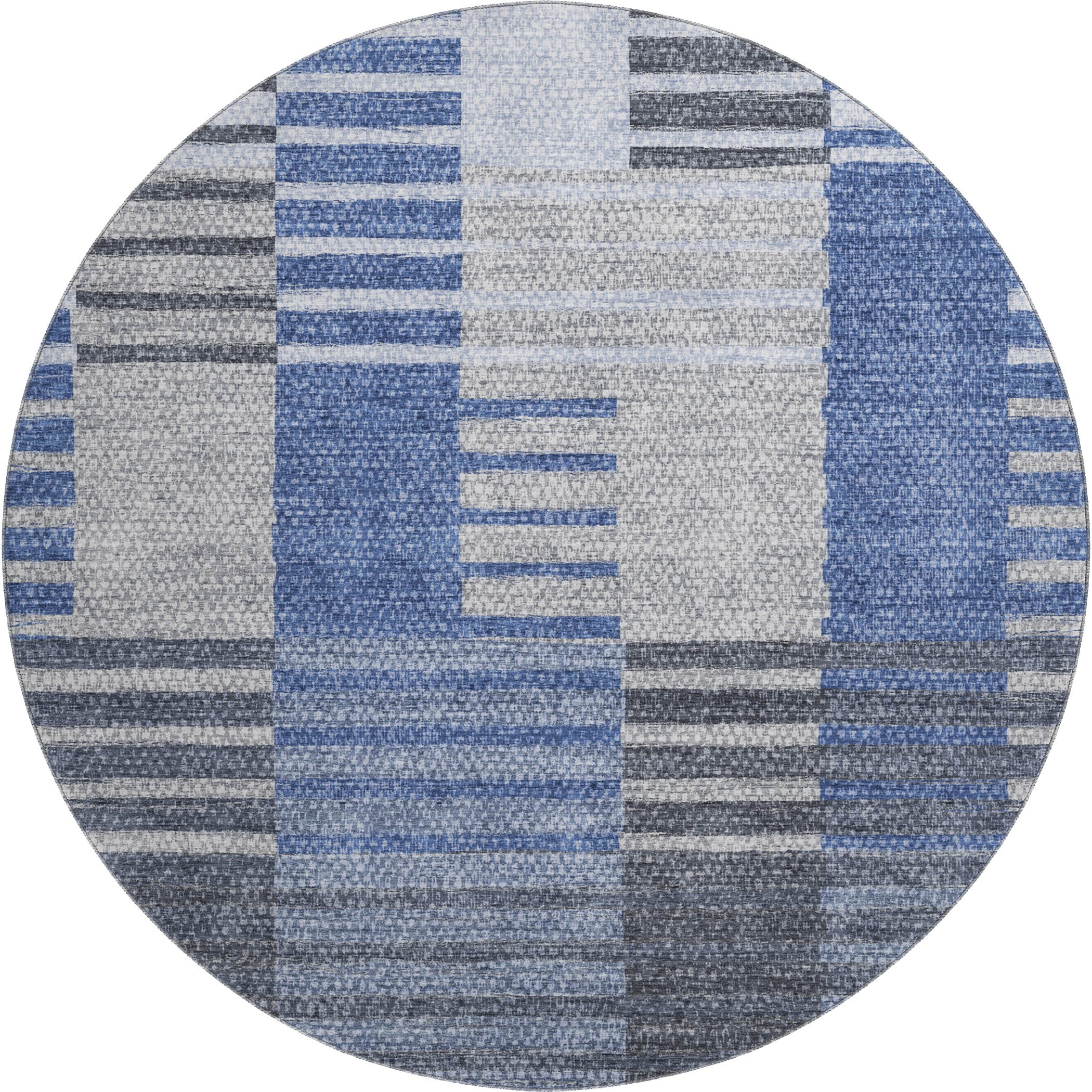 Zanzibar Machine Washable Transitional Blue Rug 8' x 8' #shape_Round