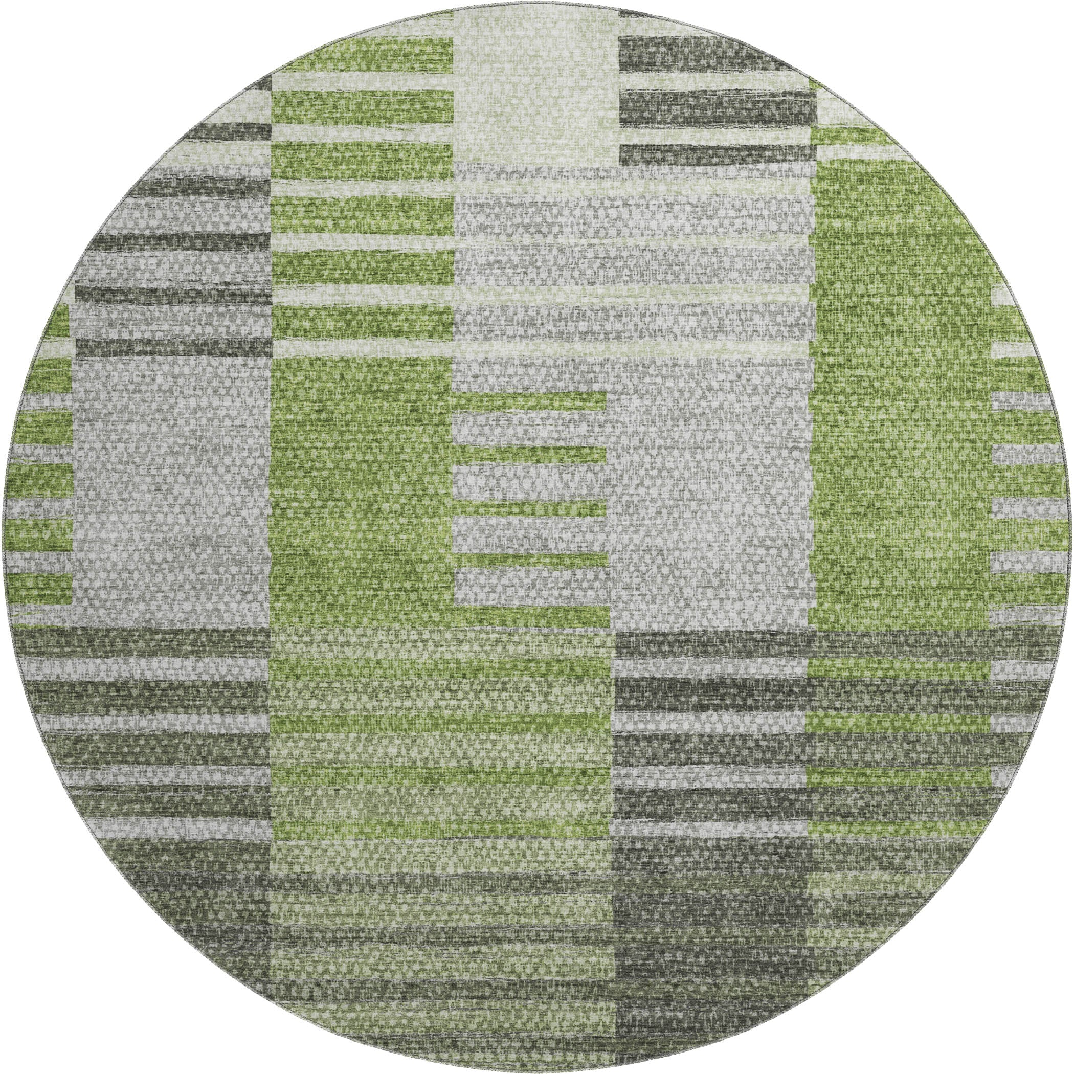 Zanzibar Machine Washable Transitional Green Rug 8' x 8' #shape_Round