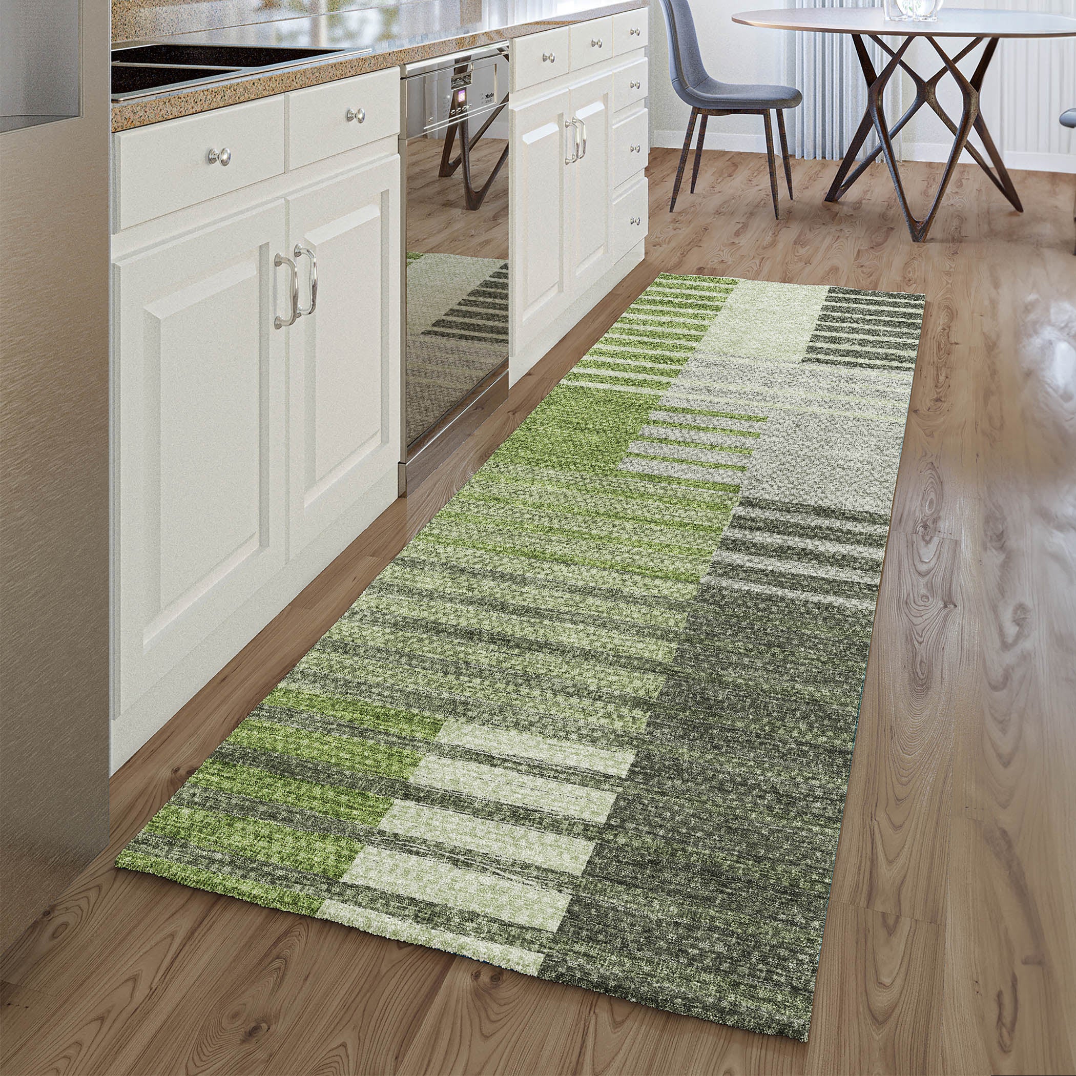 Zanzibar Machine Washable Transitional Green Rug 2'3" x 7'6" #shape_Runner
