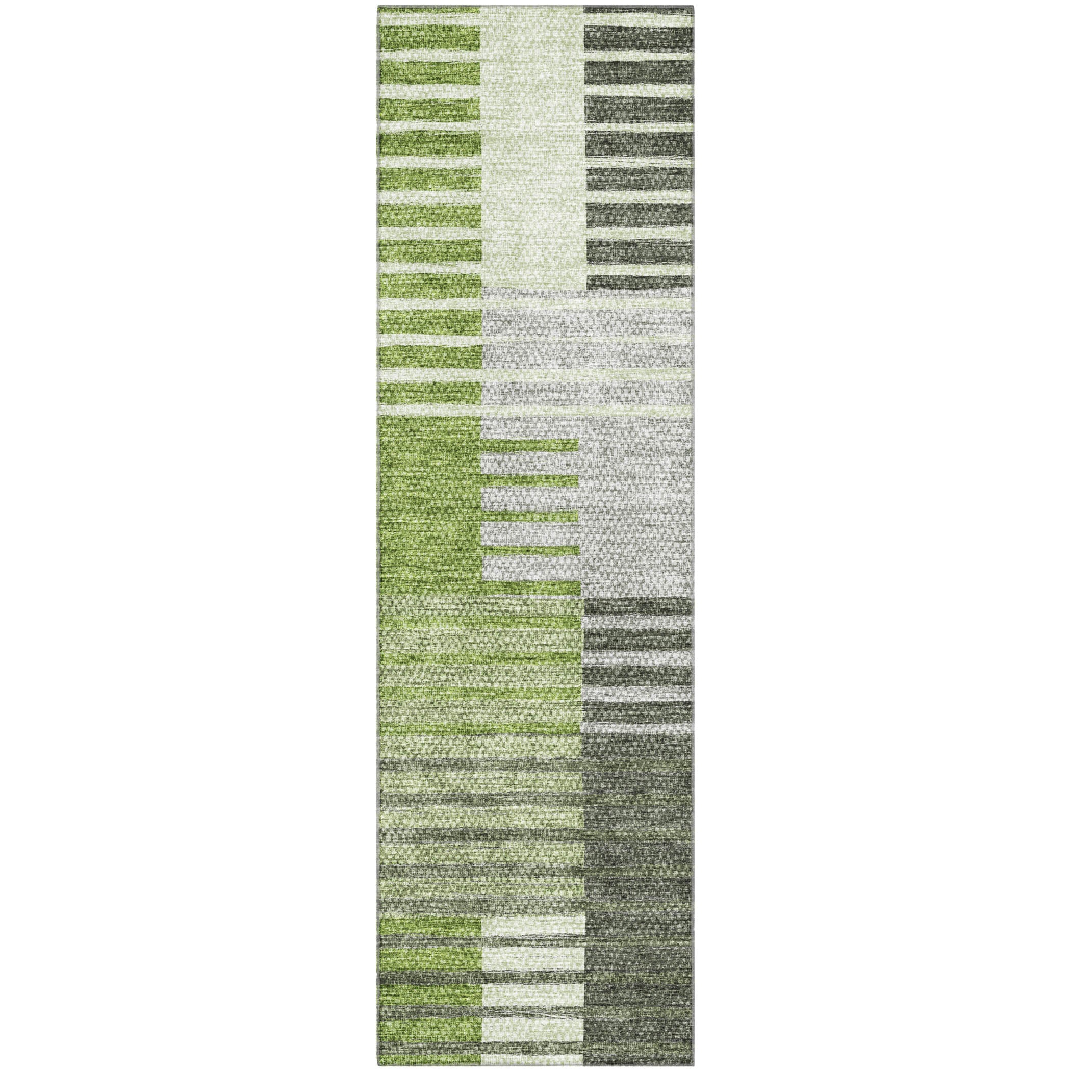 Zanzibar Machine Washable Transitional Green Rug 2'3" x 7'6" #shape_Runner