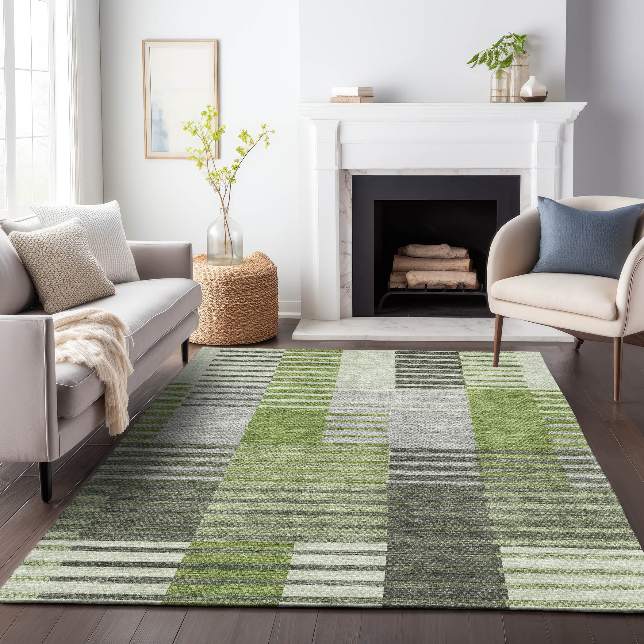 Zanzibar Machine Washable Transitional Green Rug 2'6" x 3'10" #shape_Rectangle