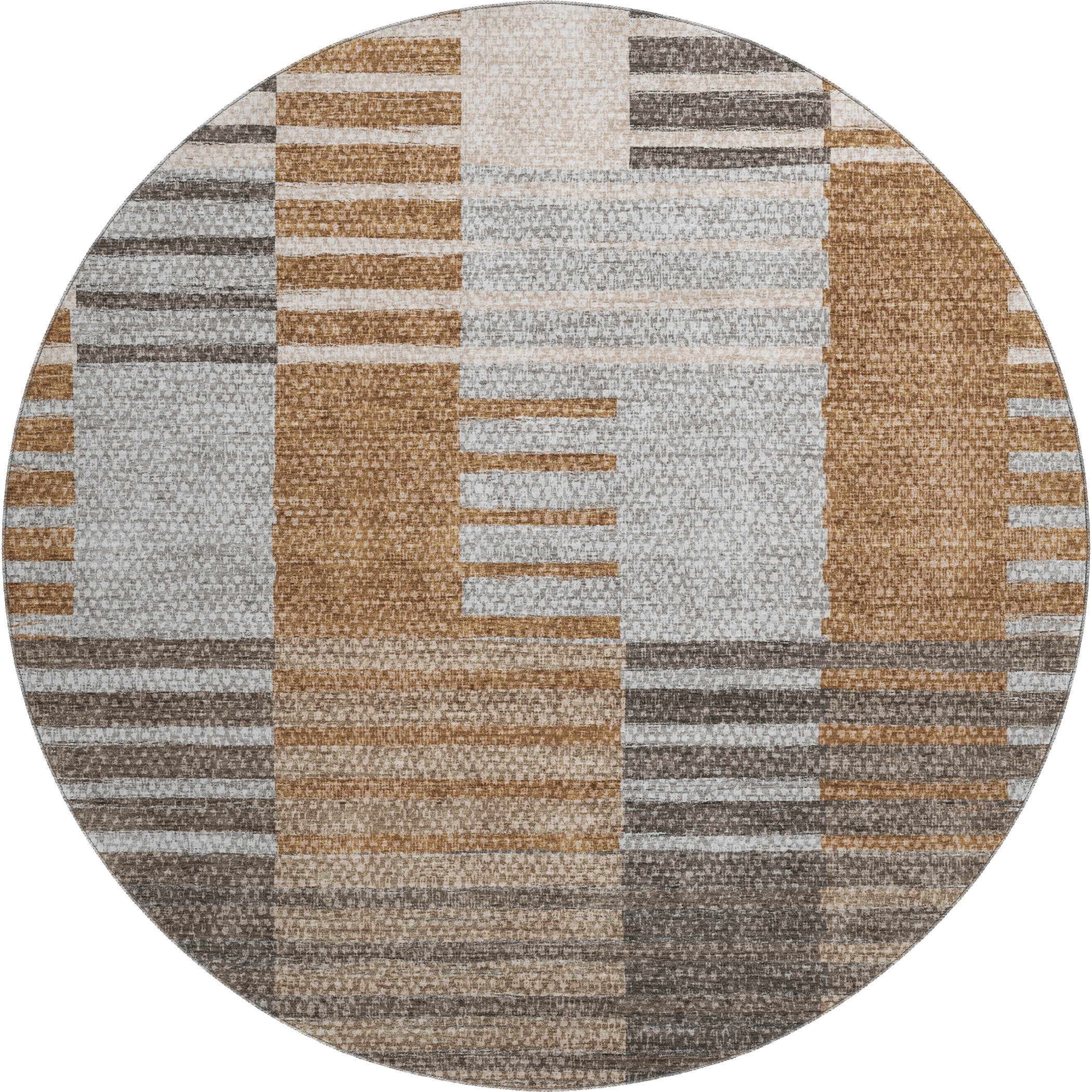 Zanzibar Machine Washable Transitional Paprika Orange Rug 8' x 8' #shape_Round