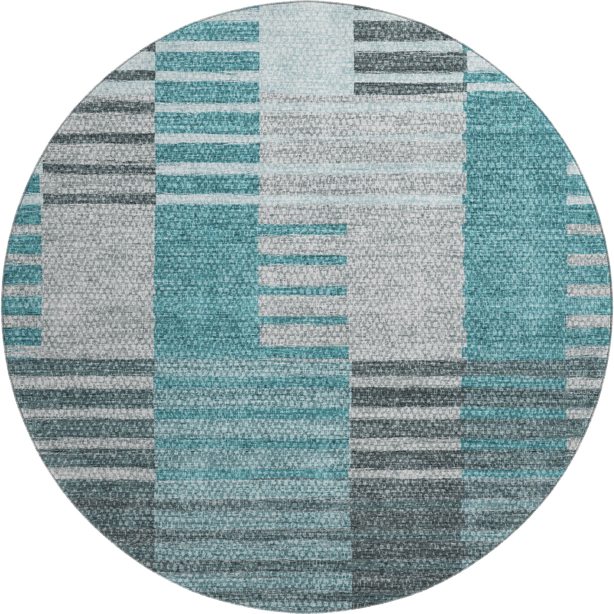 Zanzibar Machine Washable Transitional Teal Rug 8' x 8' #shape_Round