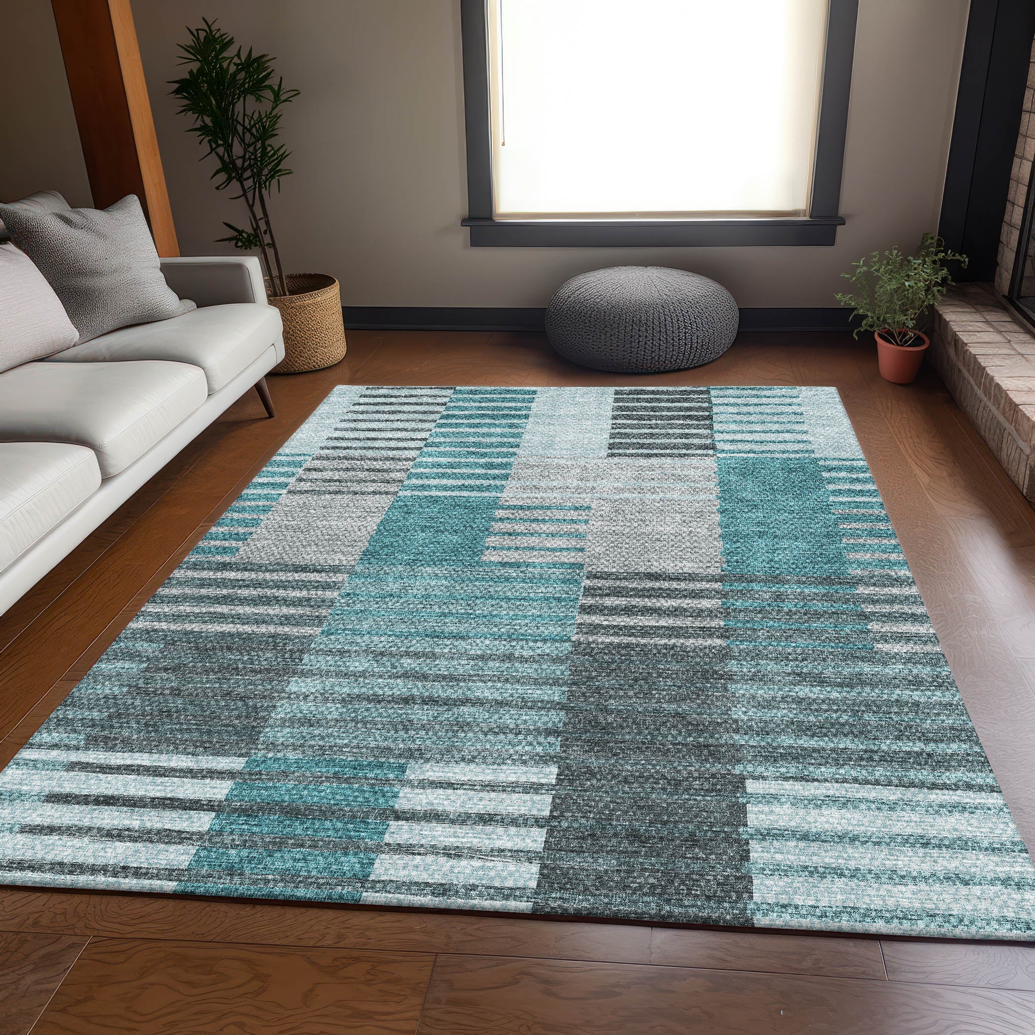 Zanzibar Machine Washable Transitional Teal Rug 2'6" x 3'10" #shape_Rectangle