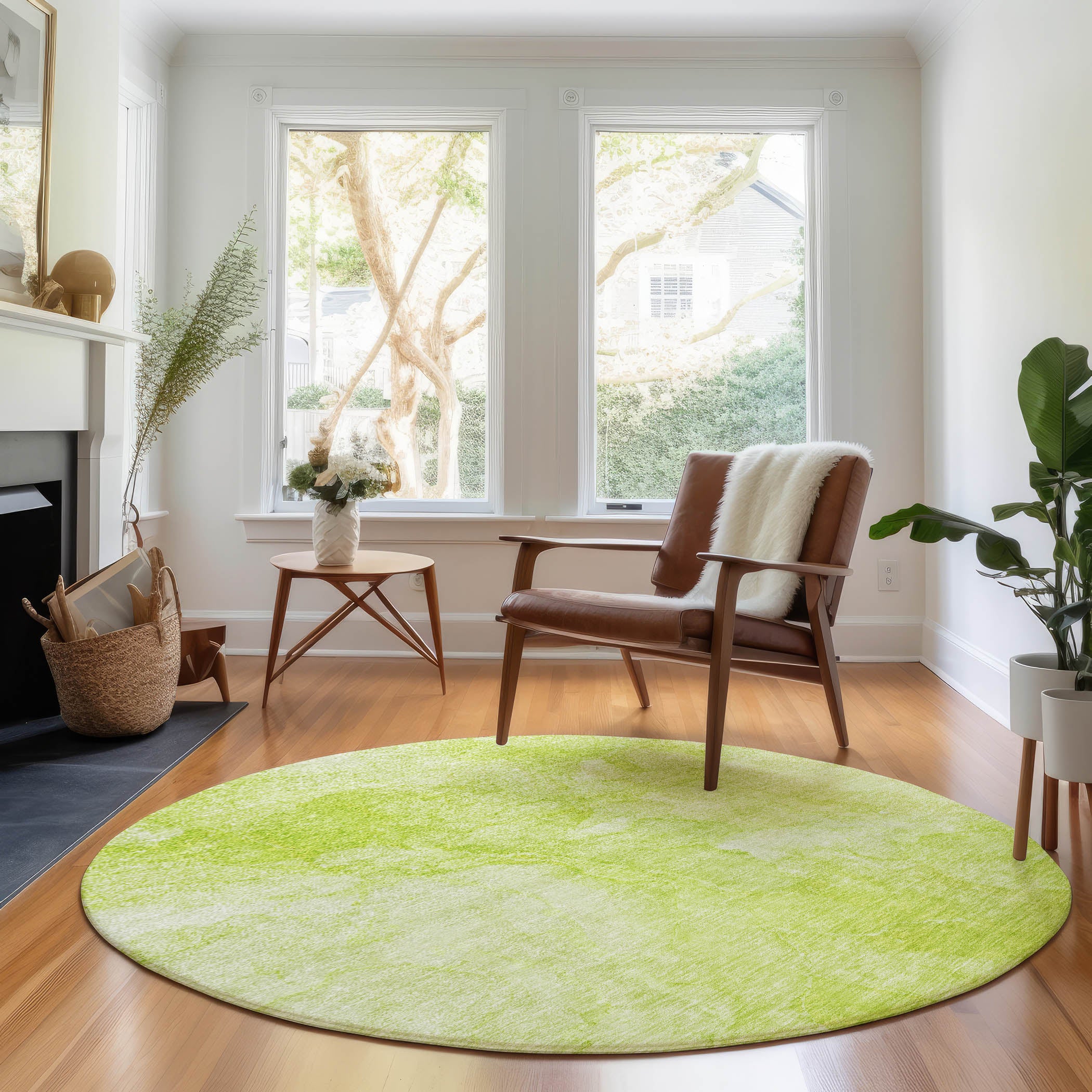 Vienna Machine Washable Transitional Aloe Green Rug 8' x 8' #shape_Round