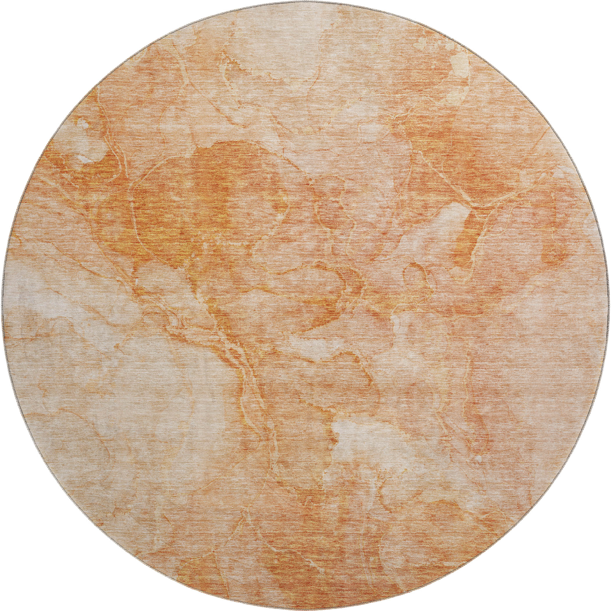 Vienna Machine Washable Transitional Salmon Orange Rug 8' x 8' #shape_Round