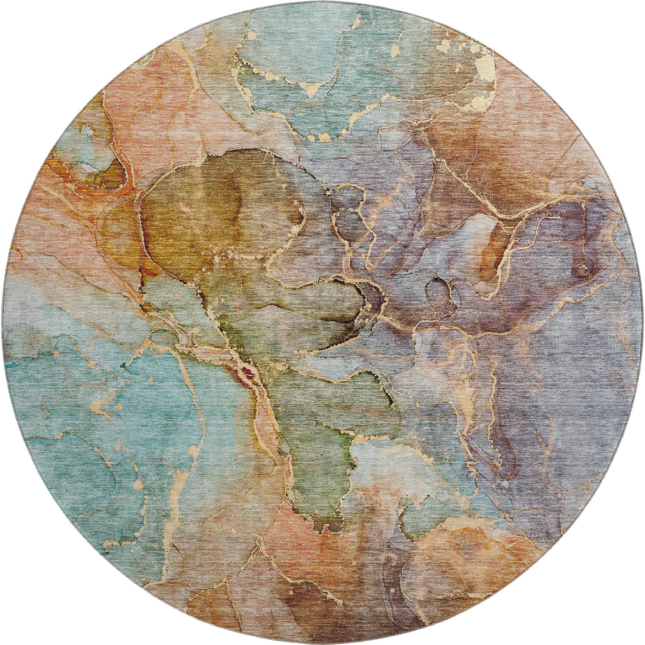 Athens Machine Washable Transitional Coral Orange Rug 8' x 8' #shape_Round