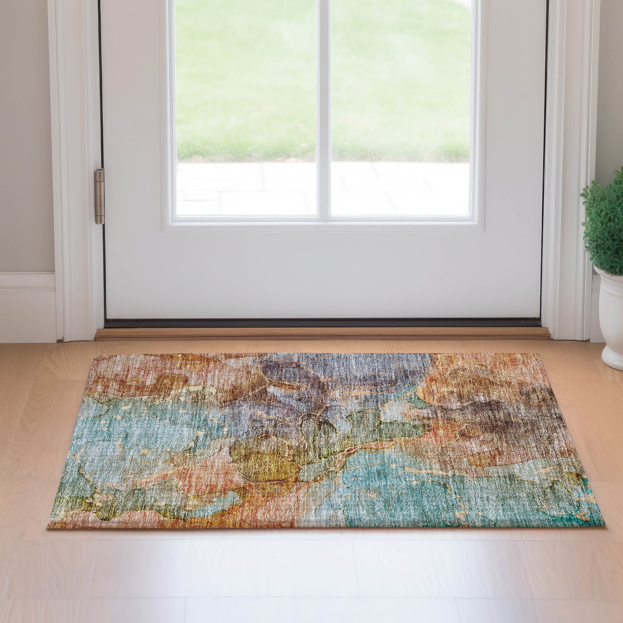 Athens Machine Washable Transitional Coral Orange Rug 1'8" x 2'6" #shape_Rectangle