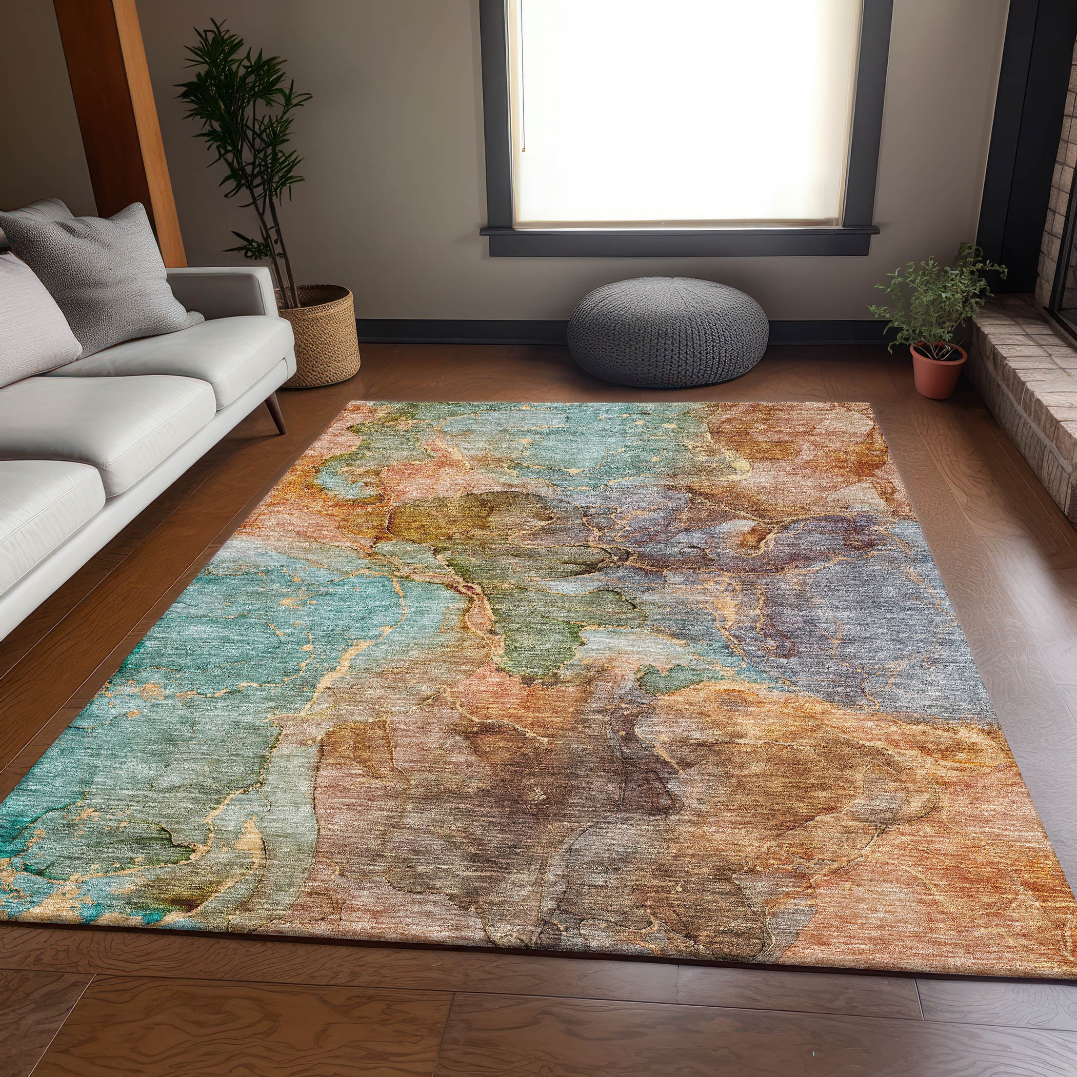 Athens Machine Washable Transitional Coral Orange Rug 2'6" x 3'10" #shape_Rectangle