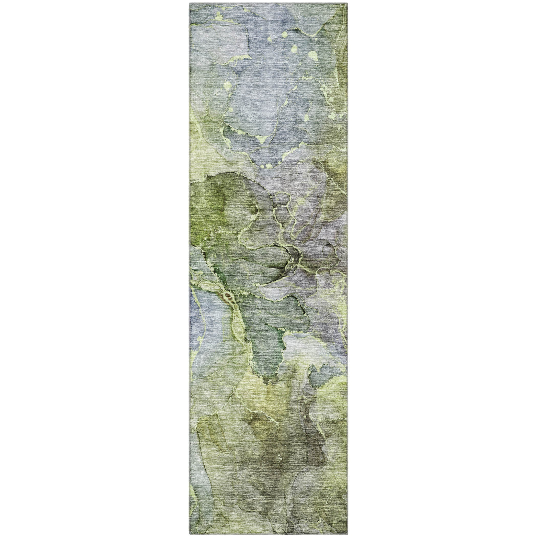 Athens Machine Washable Transitional Olive Green Rug 2'3" x 7'6" #shape_Runner