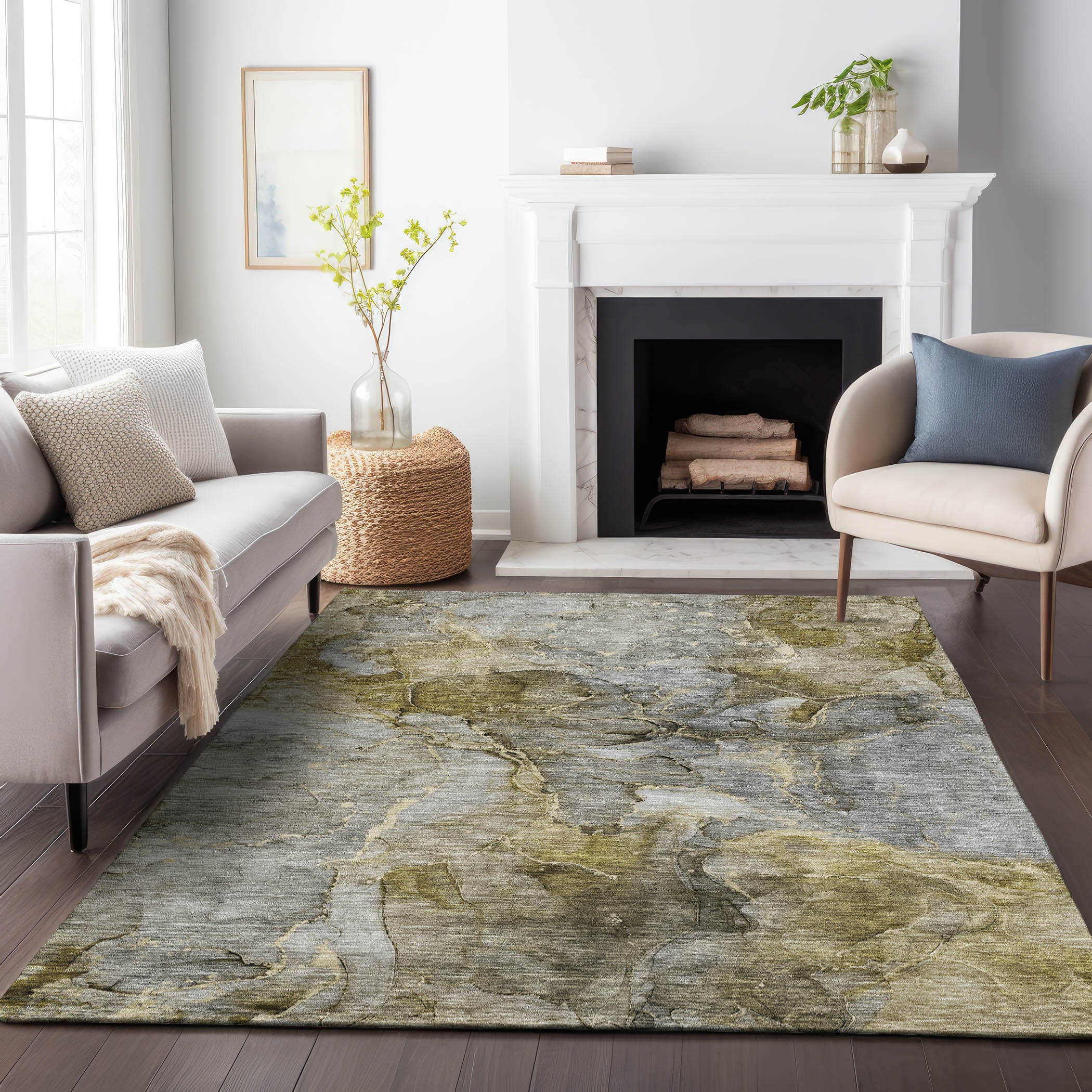 Athens Machine Washable Transitional Taupe Brown Rug 2'6" x 3'10" #shape_Rectangle