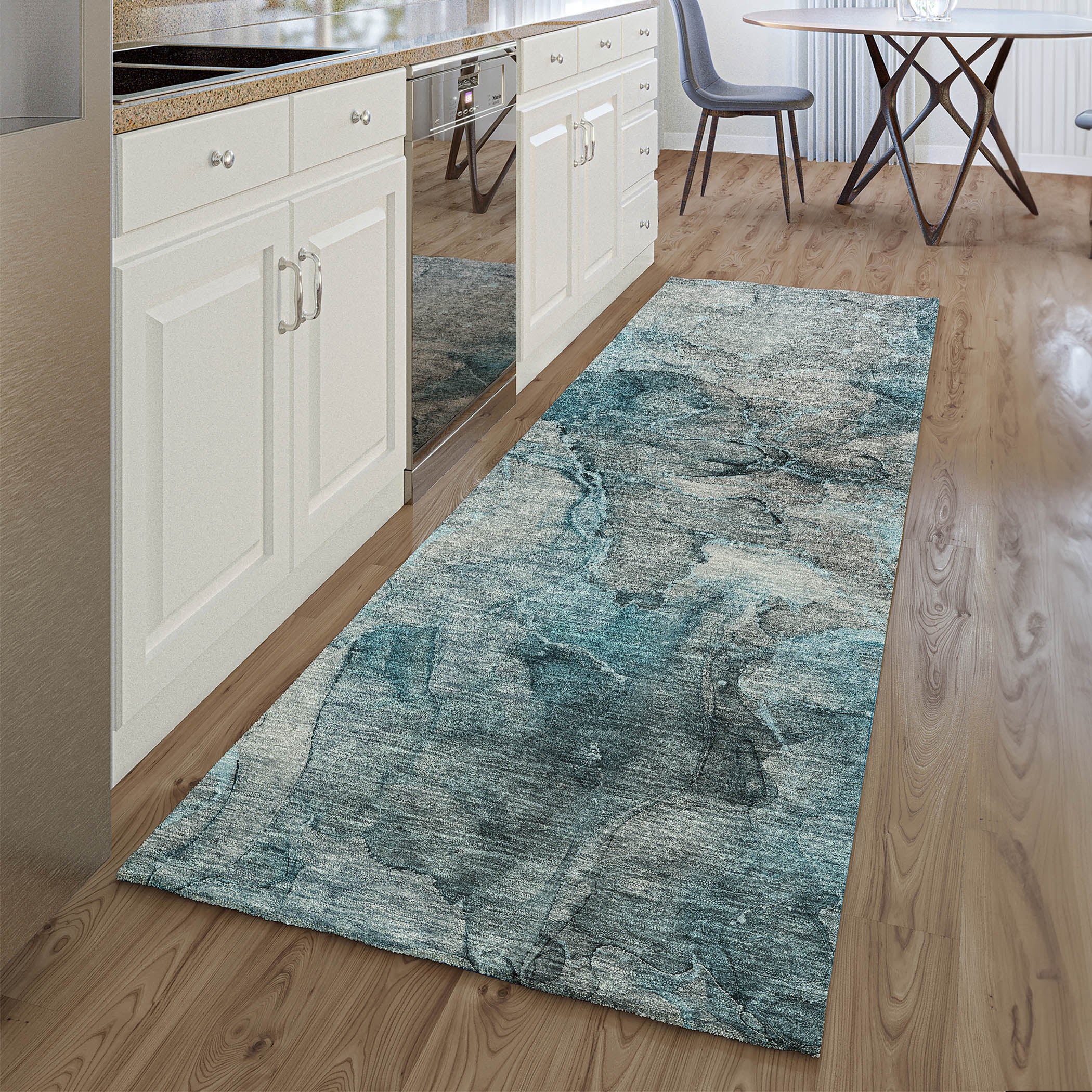 Athens Machine Washable Transitional Teal Rug 2'3" x 7'6" #shape_Runner