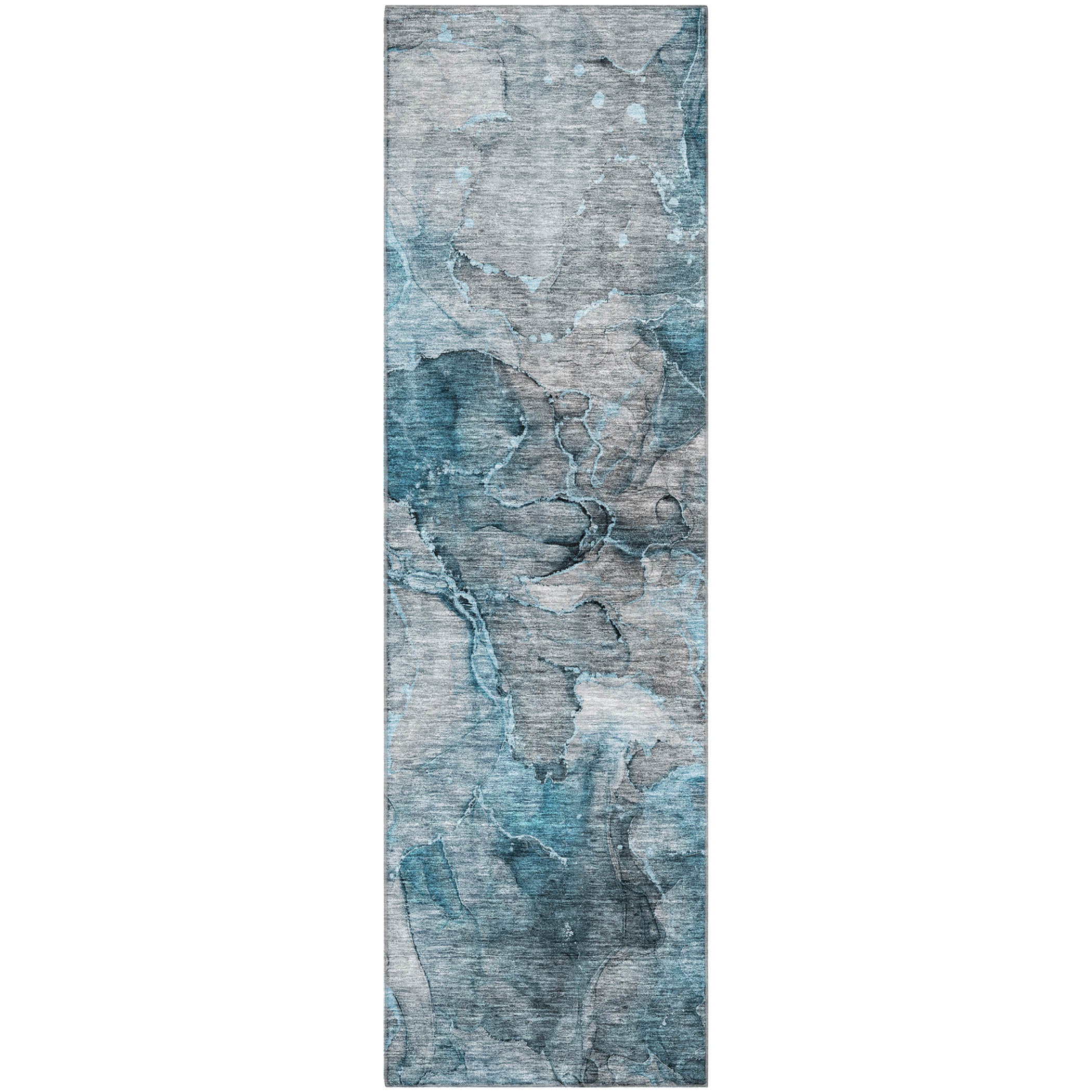 Athens Machine Washable Transitional Teal Rug 2'3" x 7'6" #shape_Runner