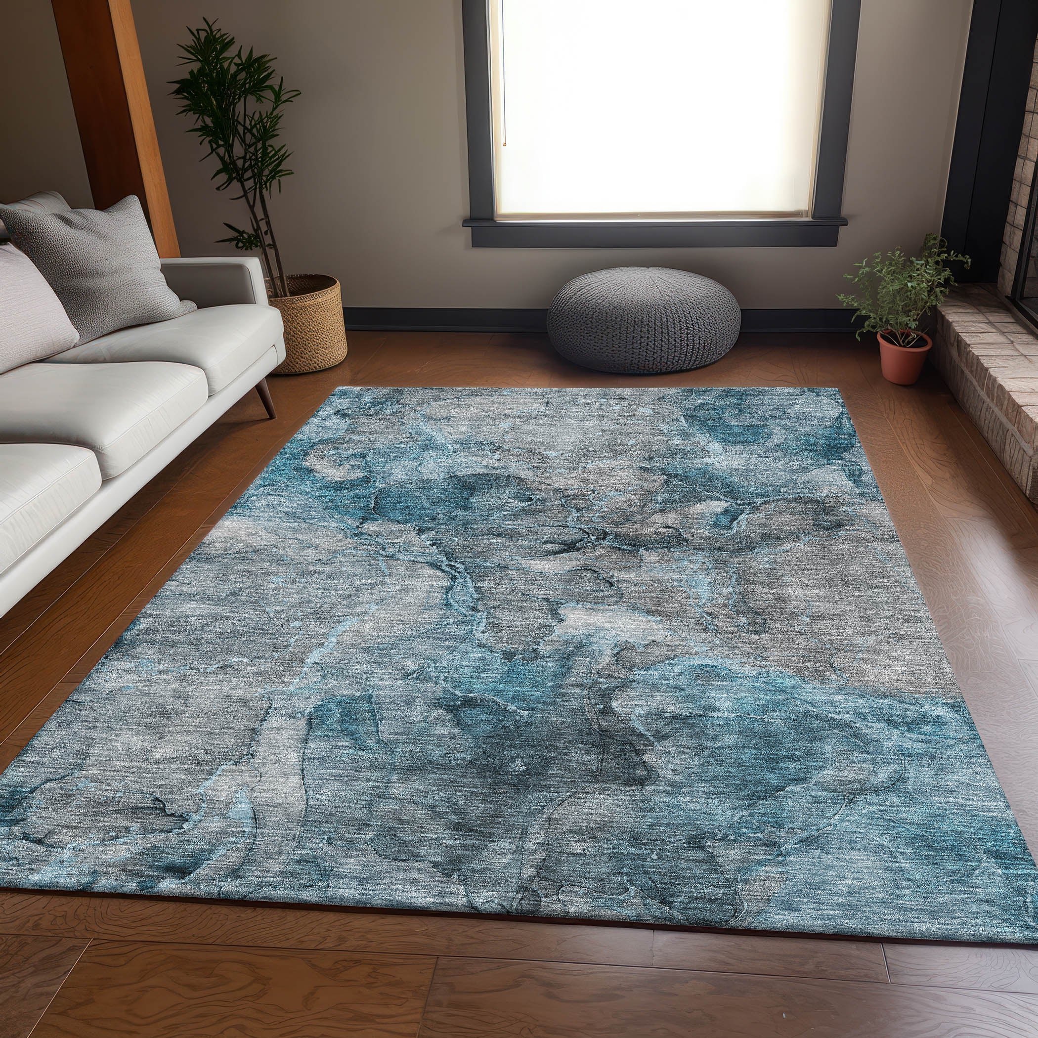 Athens Machine Washable Transitional Teal Rug 2'6" x 3'10" #shape_Rectangle
