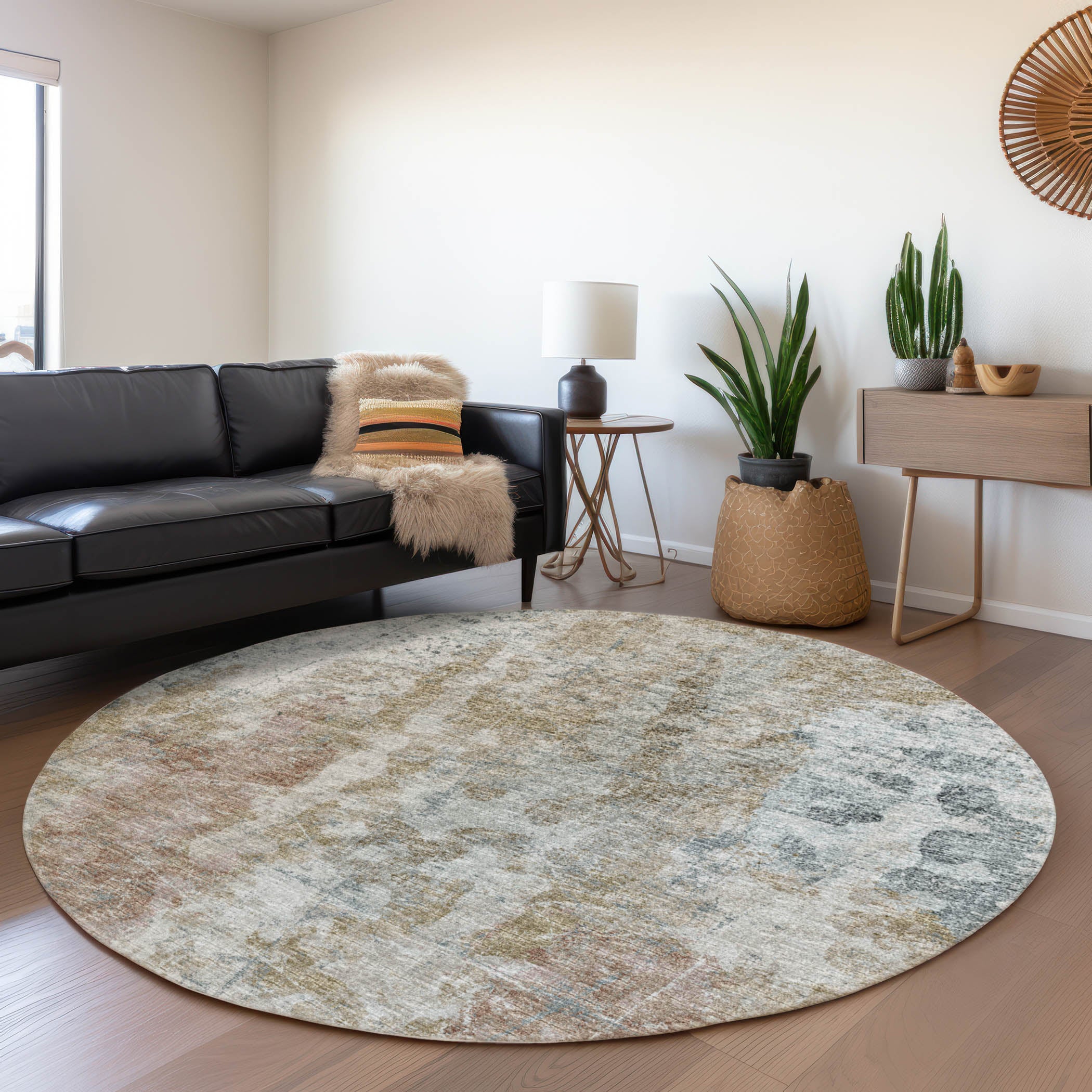 Marrakech Machine Washable Transitional Multi Blue Rug 8' x 8' #shape_Round