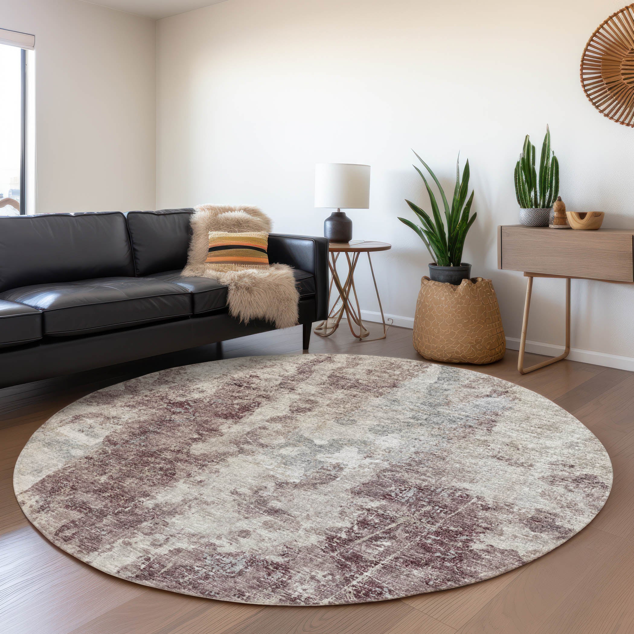 Marrakech Machine Washable Transitional Plum Multi Rug 8' x 8' #shape_Round