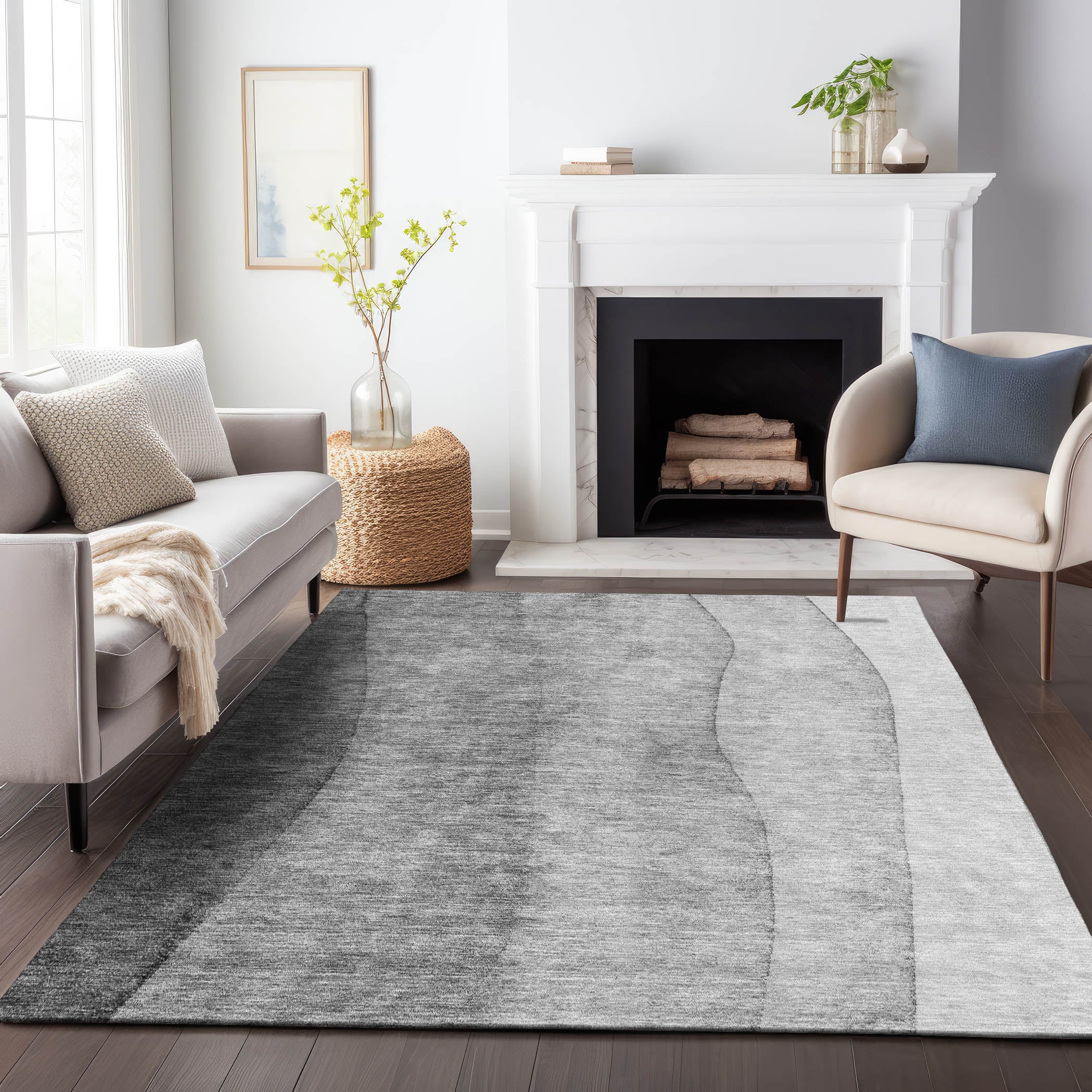 Florence Machine Washable Transitional Gray Rug 2'6" x 3'10" #shape_Rectangle