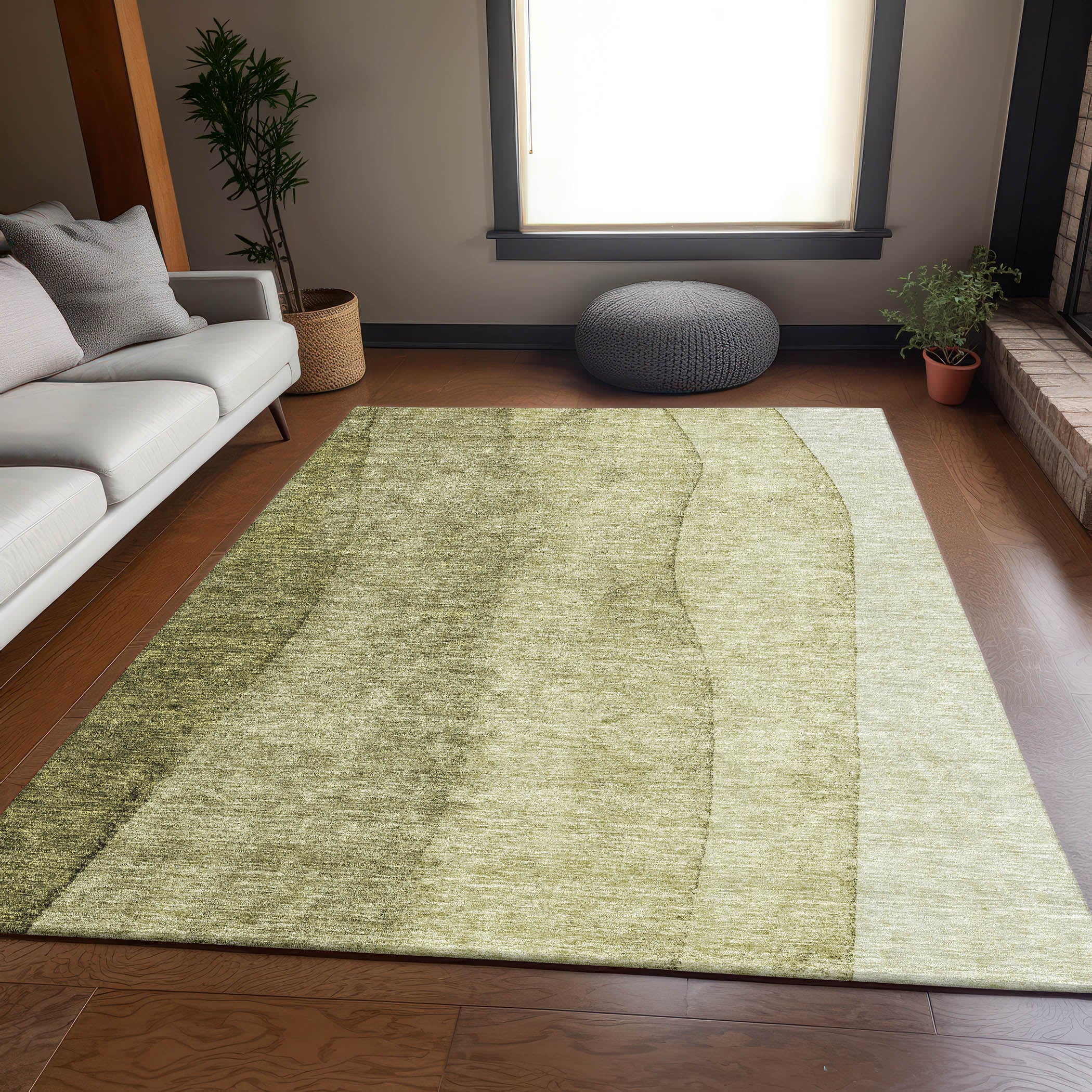Florence Machine Washable Transitional Olive Green Rug 2'6" x 3'10" #shape_Rectangle