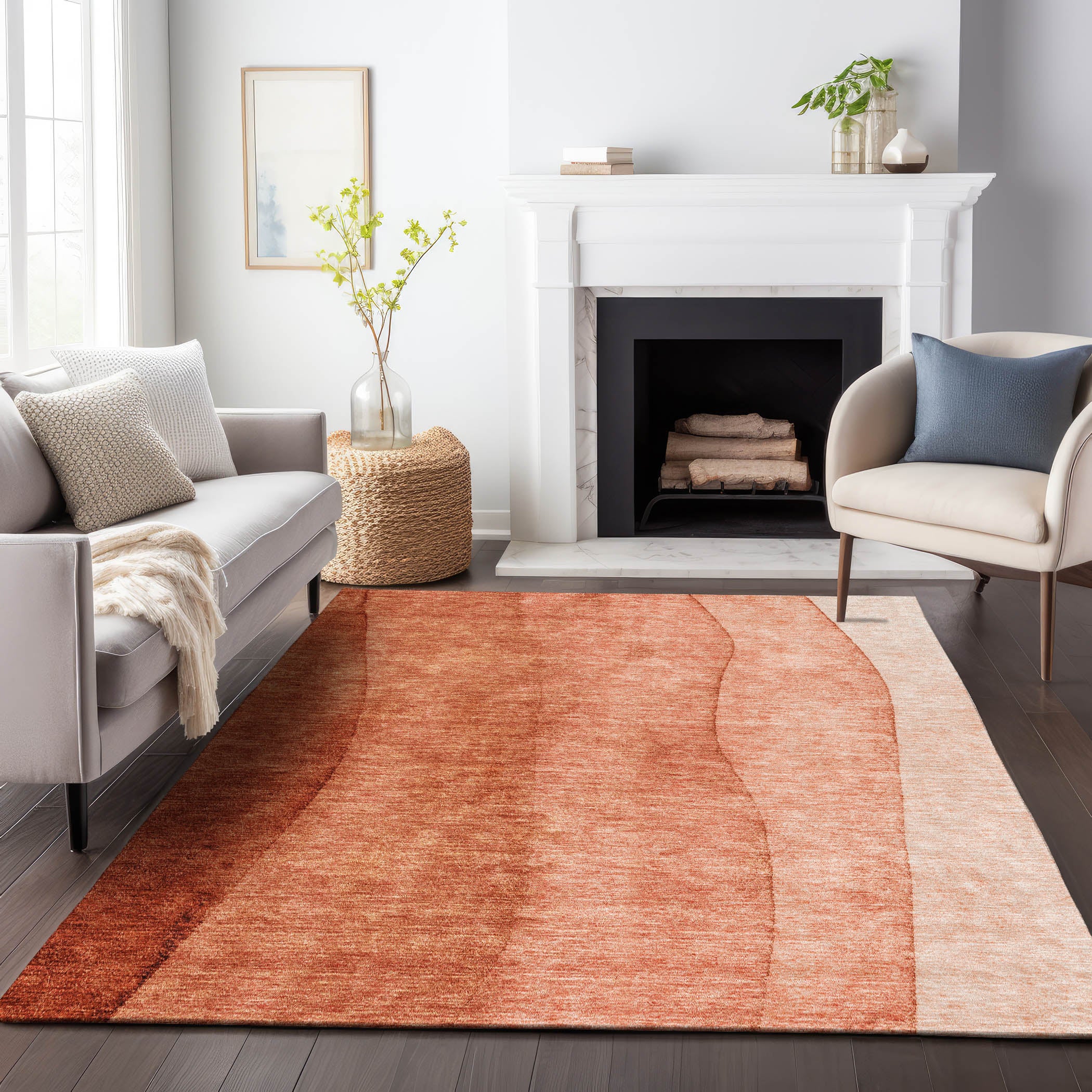 Florence Machine Washable Transitional Paprika Orange Rug 2'6" x 3'10" #shape_Rectangle