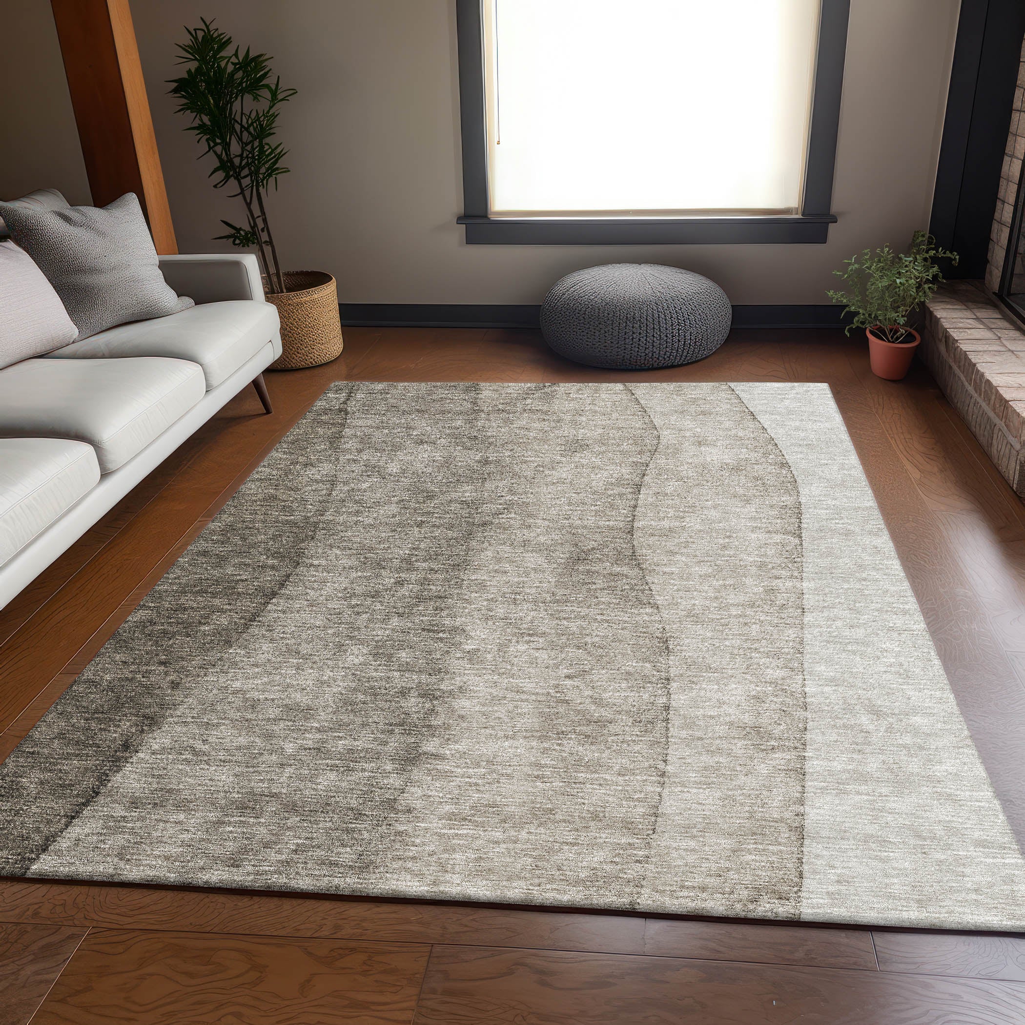 Florence Machine Washable Transitional Taupe Brown Rug 2'6" x 3'10" #shape_Rectangle