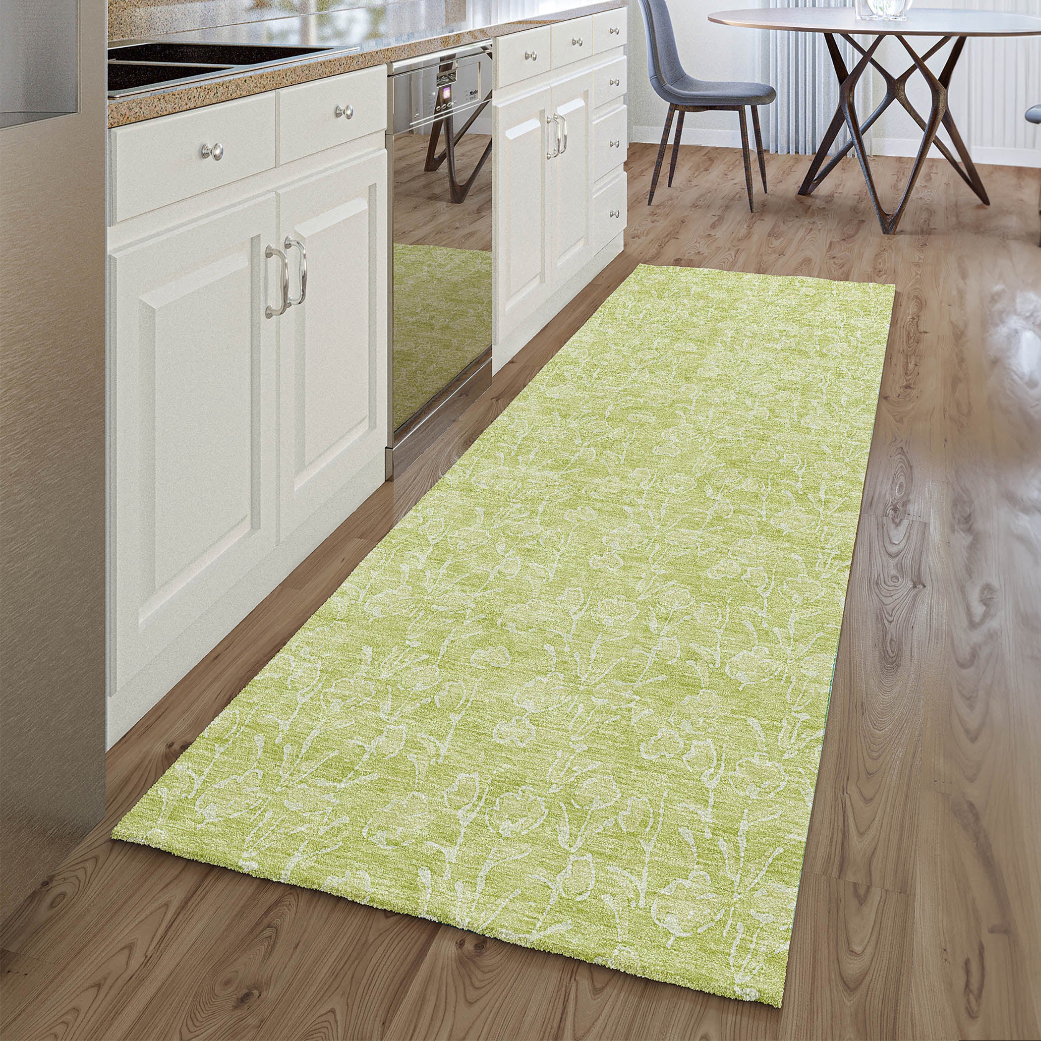 Montevideo Machine Washable Transitional Aloe Green Rug 2'3" x 7'6" #shape_Runner