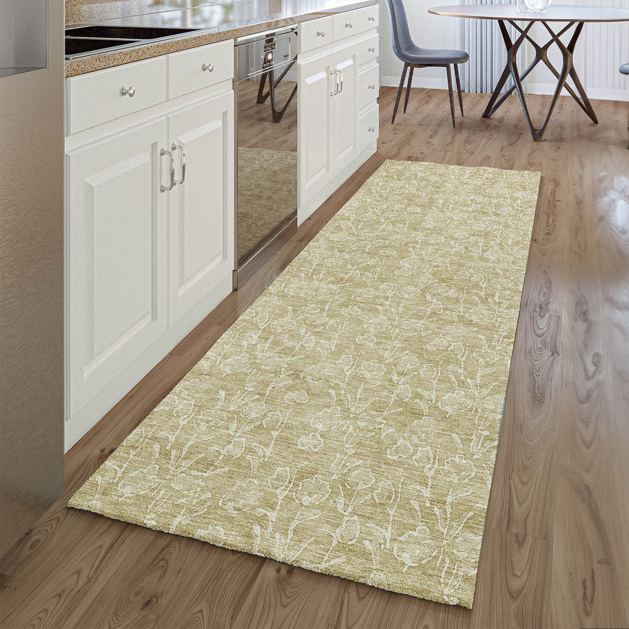 Montevideo Machine Washable Transitional Beige Brown Rug 2'3" x 7'6" #shape_Runner