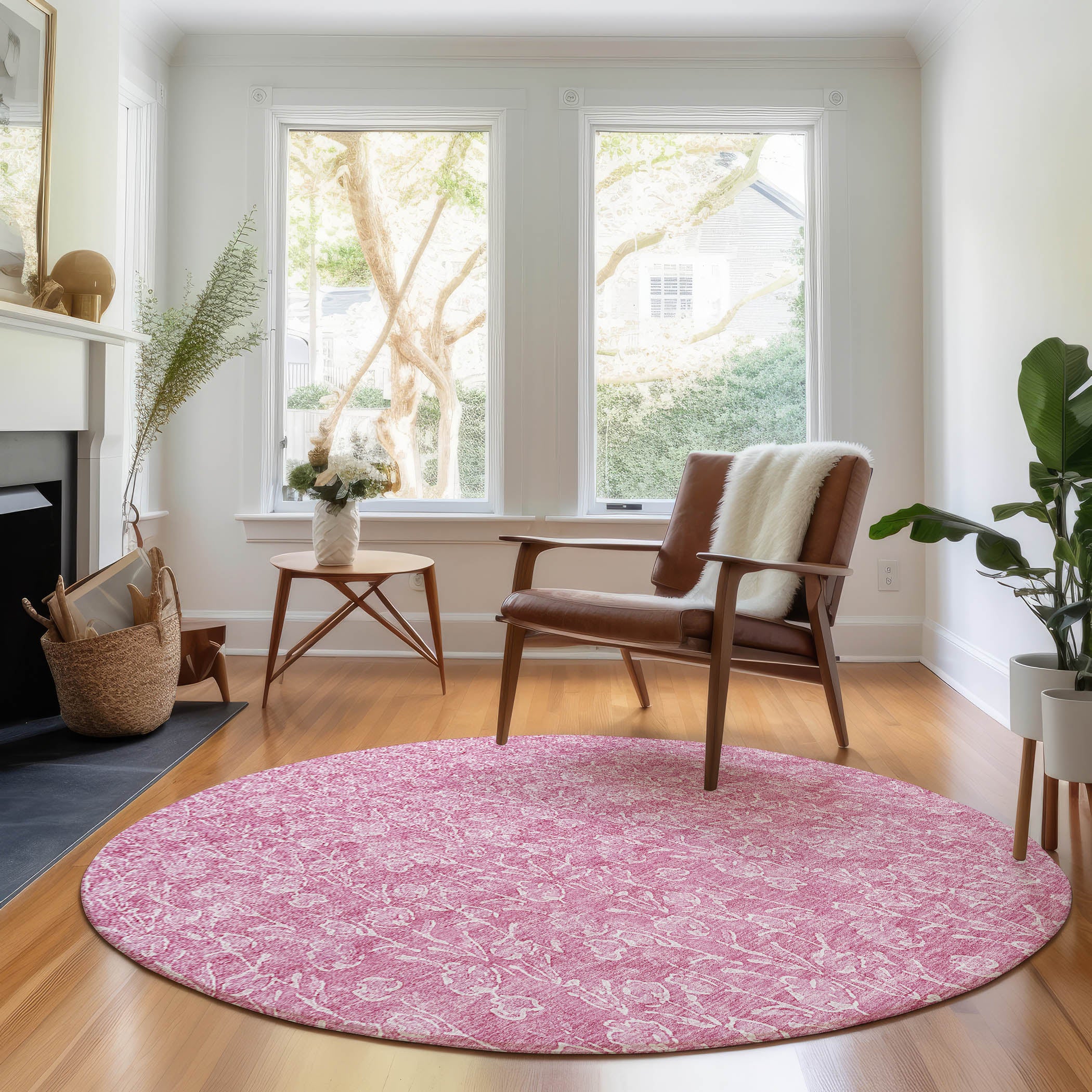 Montevideo Machine Washable Transitional Blush Pink Rug 8' x 8' #shape_Round