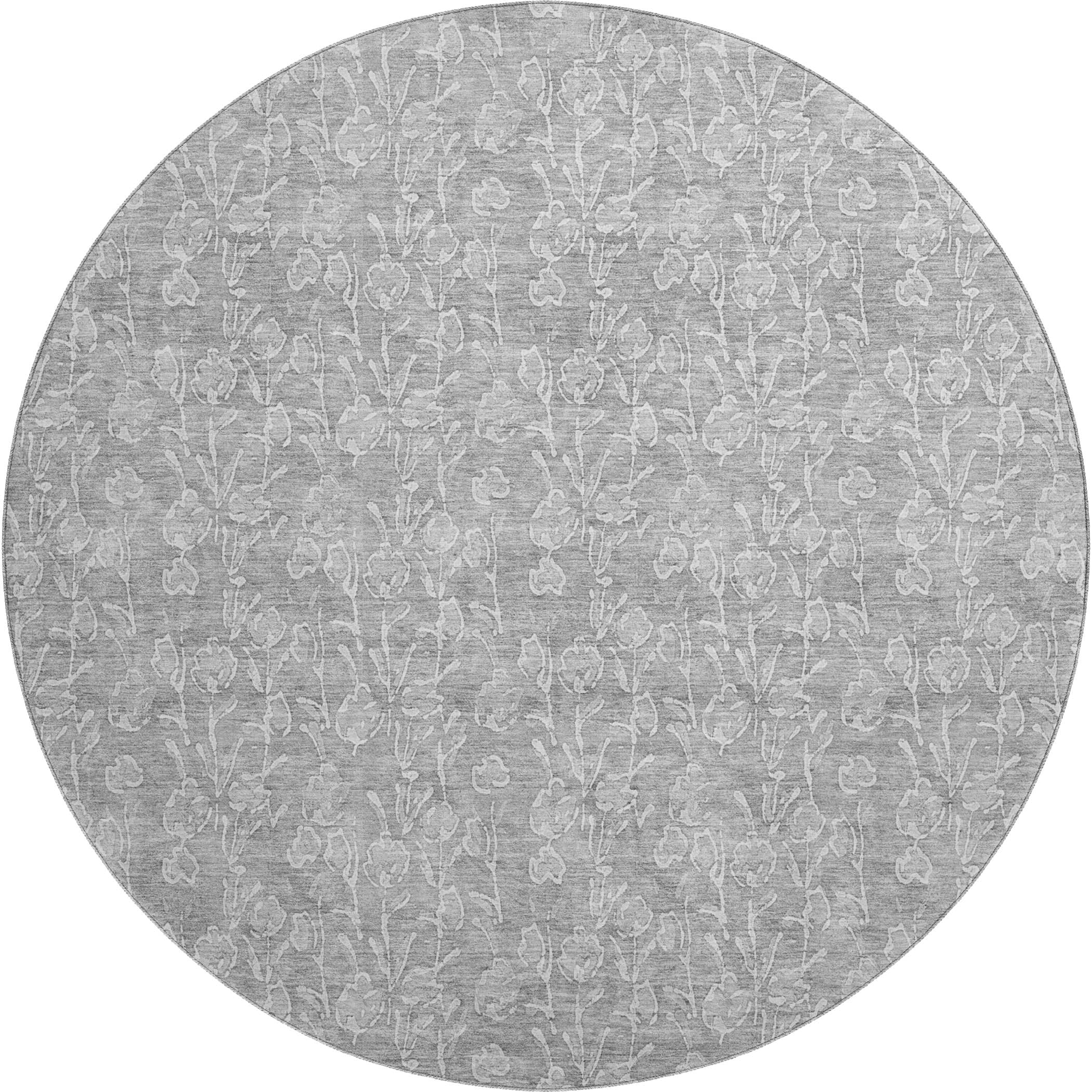 Montevideo Machine Washable Transitional Silver Gray Rug 8' x 8' #shape_Round
