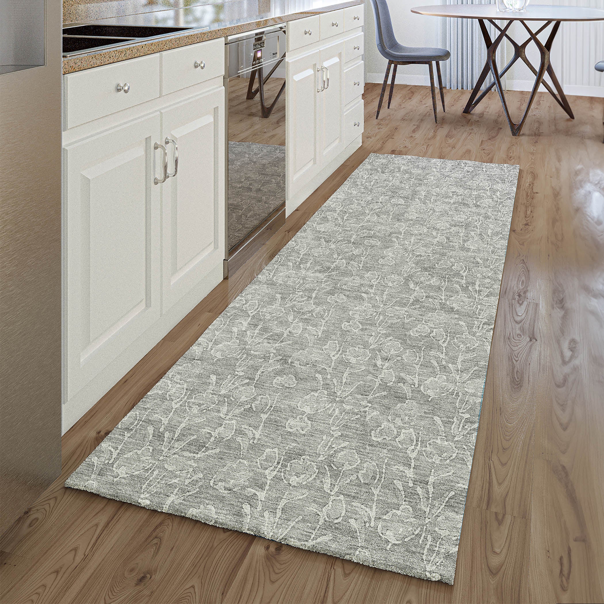 Montevideo Machine Washable Transitional Silver Gray Rug 2'3" x 7'6" #shape_Runner