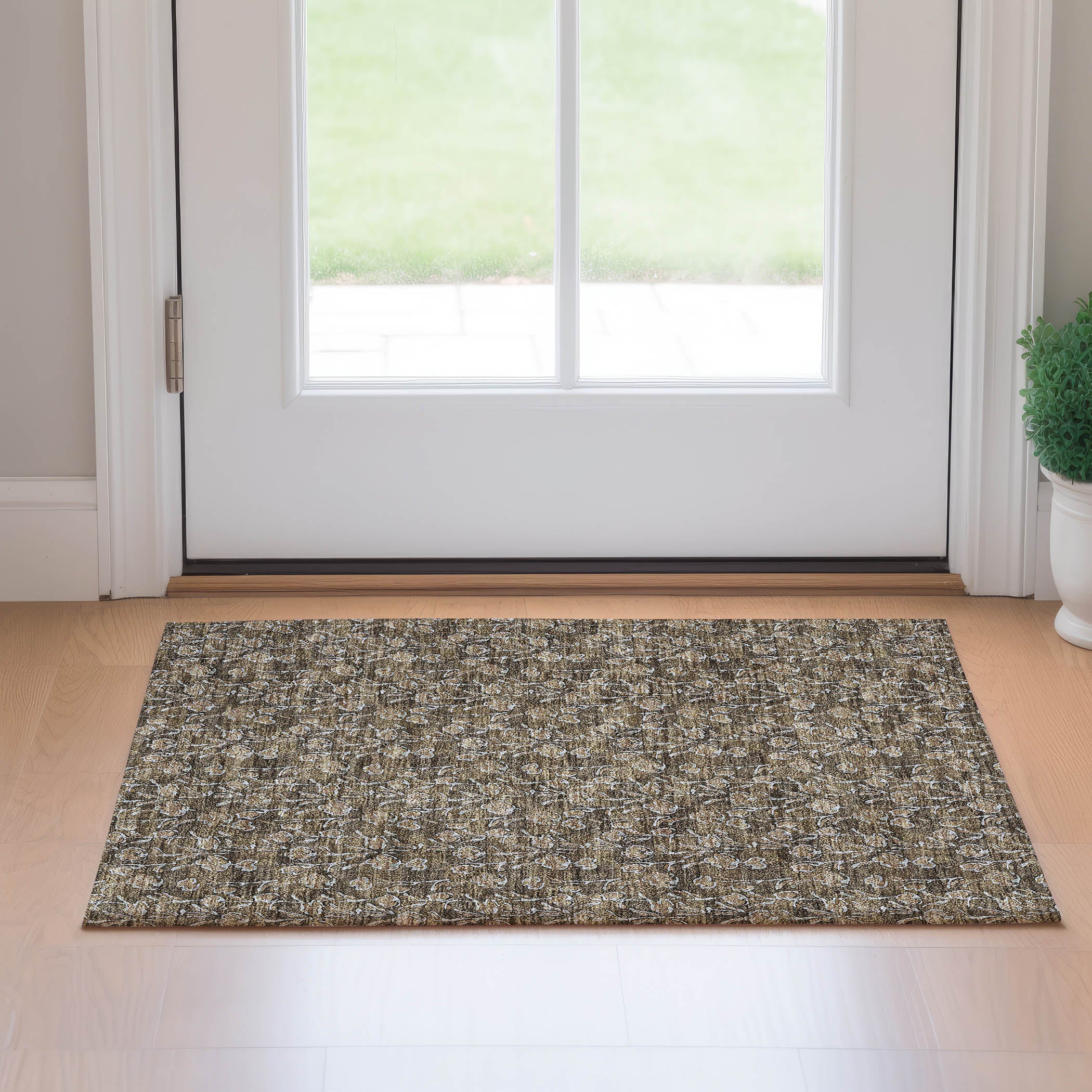 Kyoto Machine Washable Transitional Brown Rug 1'8" x 2'6" #shape_Rectangle