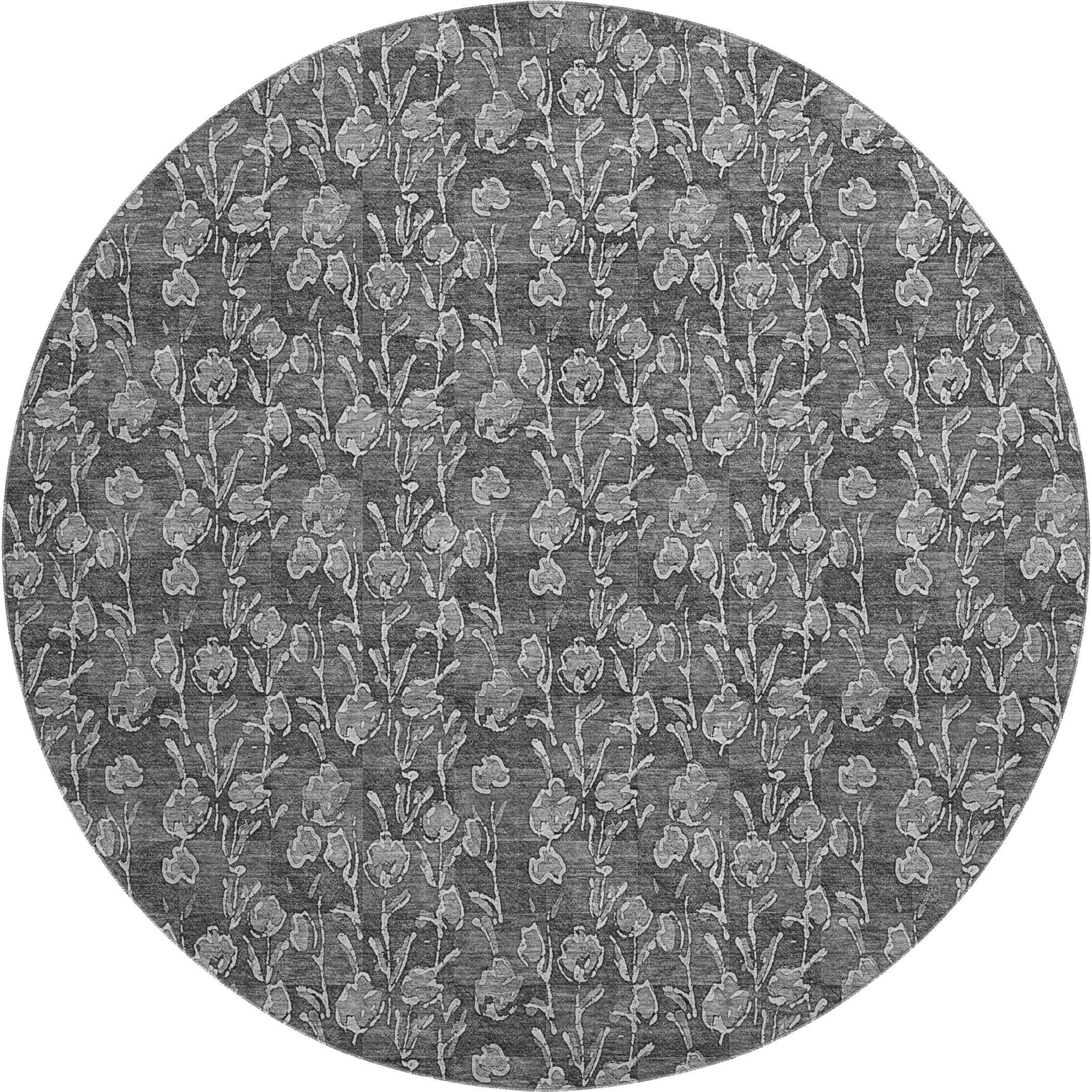 Kyoto Machine Washable Transitional Gray Rug 8' x 8' #shape_Round
