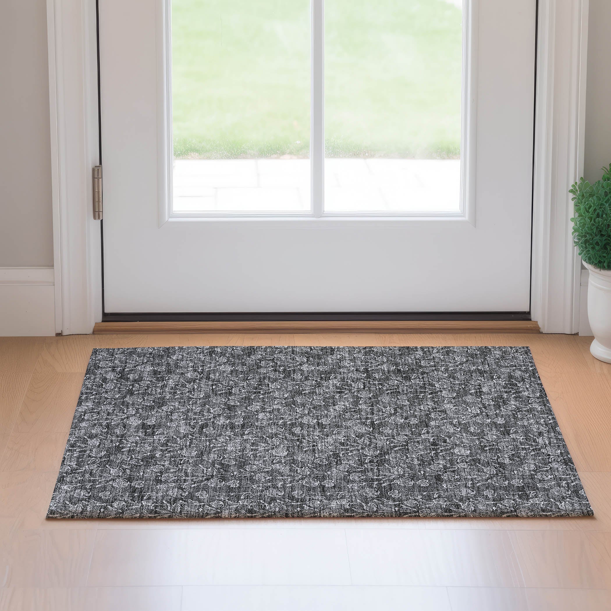 Kyoto Machine Washable Transitional Gray Rug 1'8" x 2'6" #shape_Rectangle