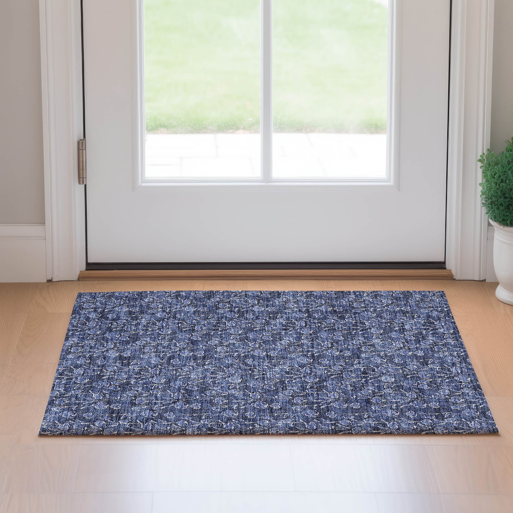 Kyoto Machine Washable Transitional Navy Blue Rug 1'8" x 2'6" #shape_Rectangle