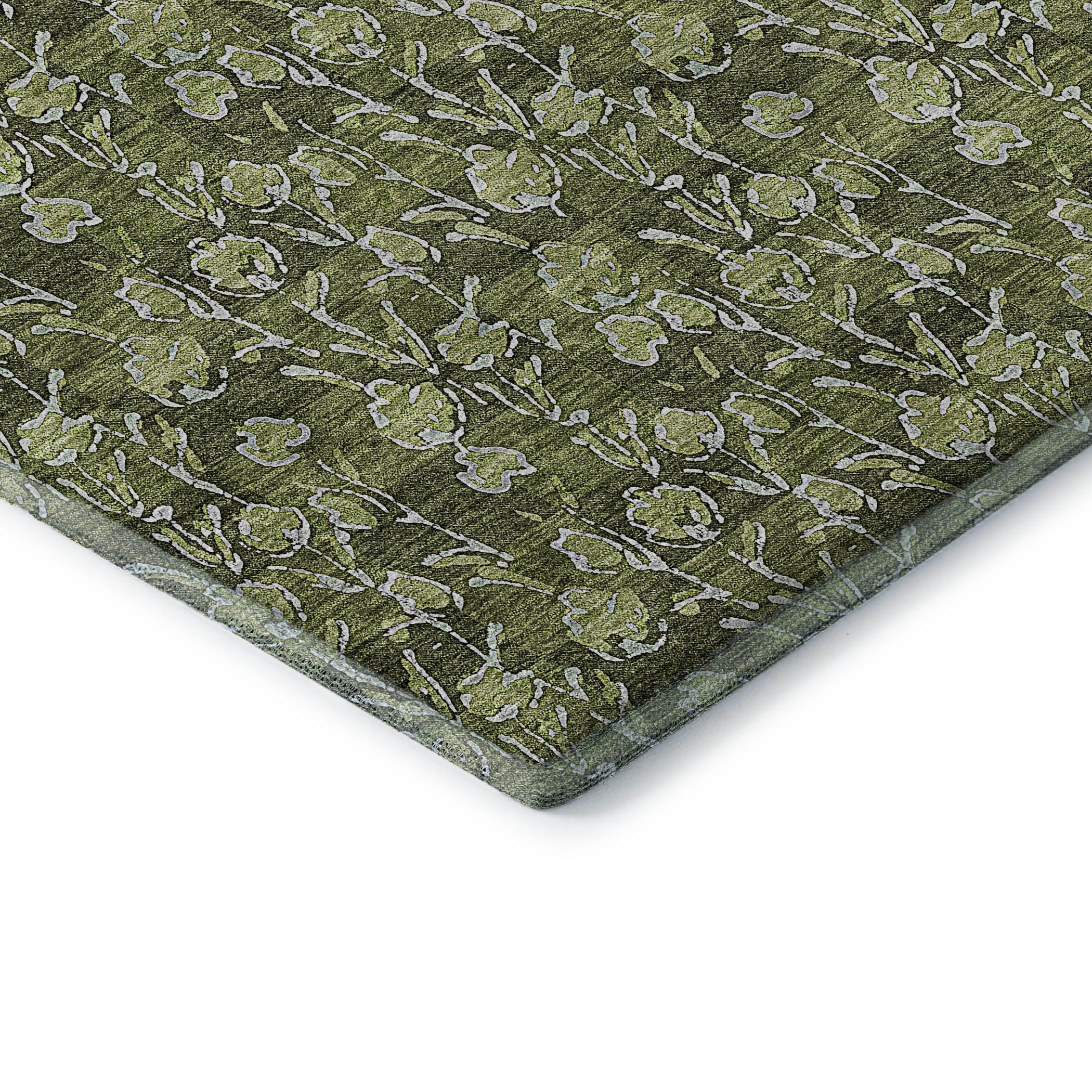 Kyoto Machine Washable Transitional Olive Green Rug 1'8" x 2'6" #shape_Rectangle